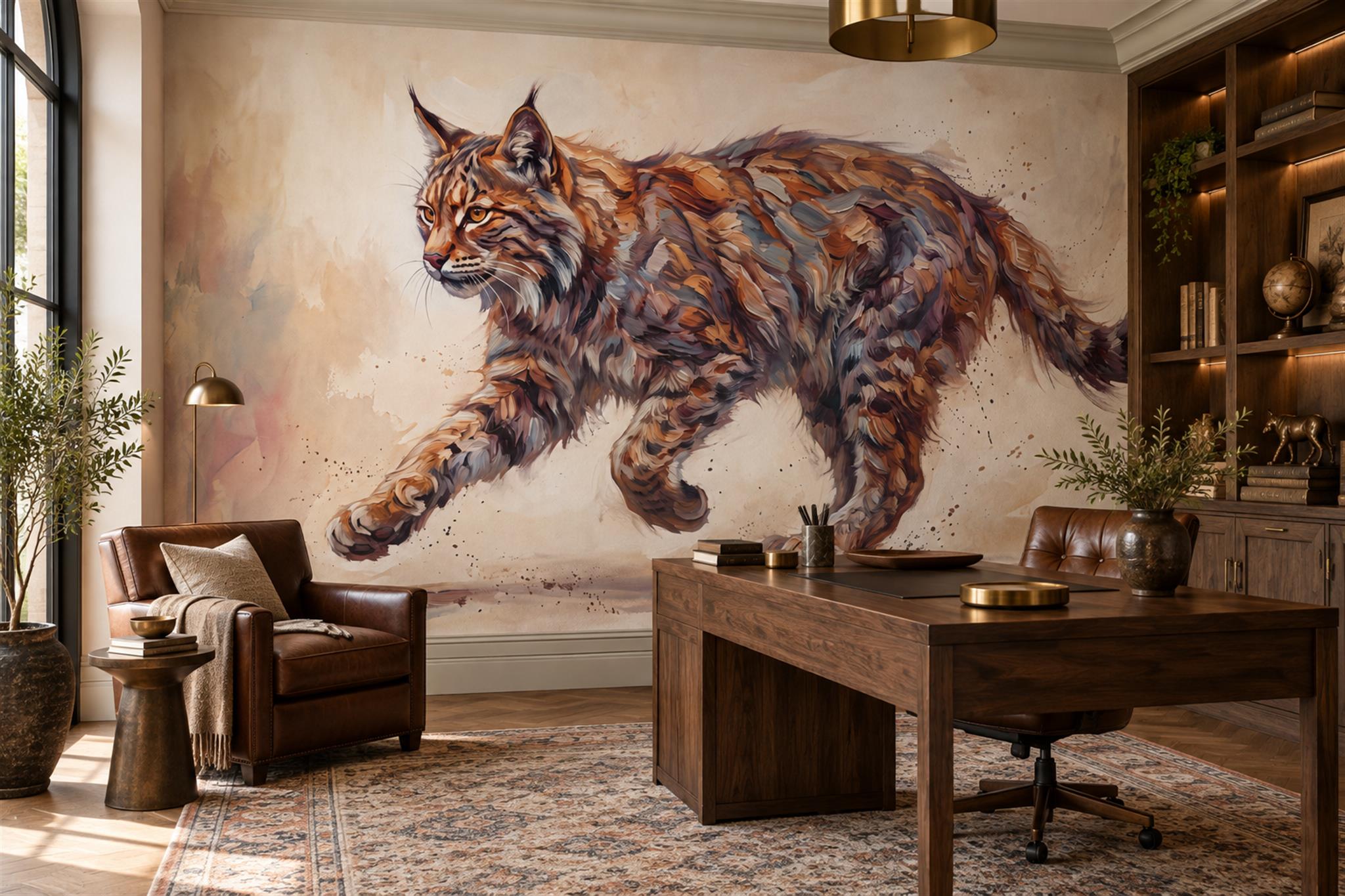 Brown Pattern Decorative Atmospheric Wallpaper Mural Home-office-wallpaper-murals, Shown In A Home Office, Peel-and-stick Finish
