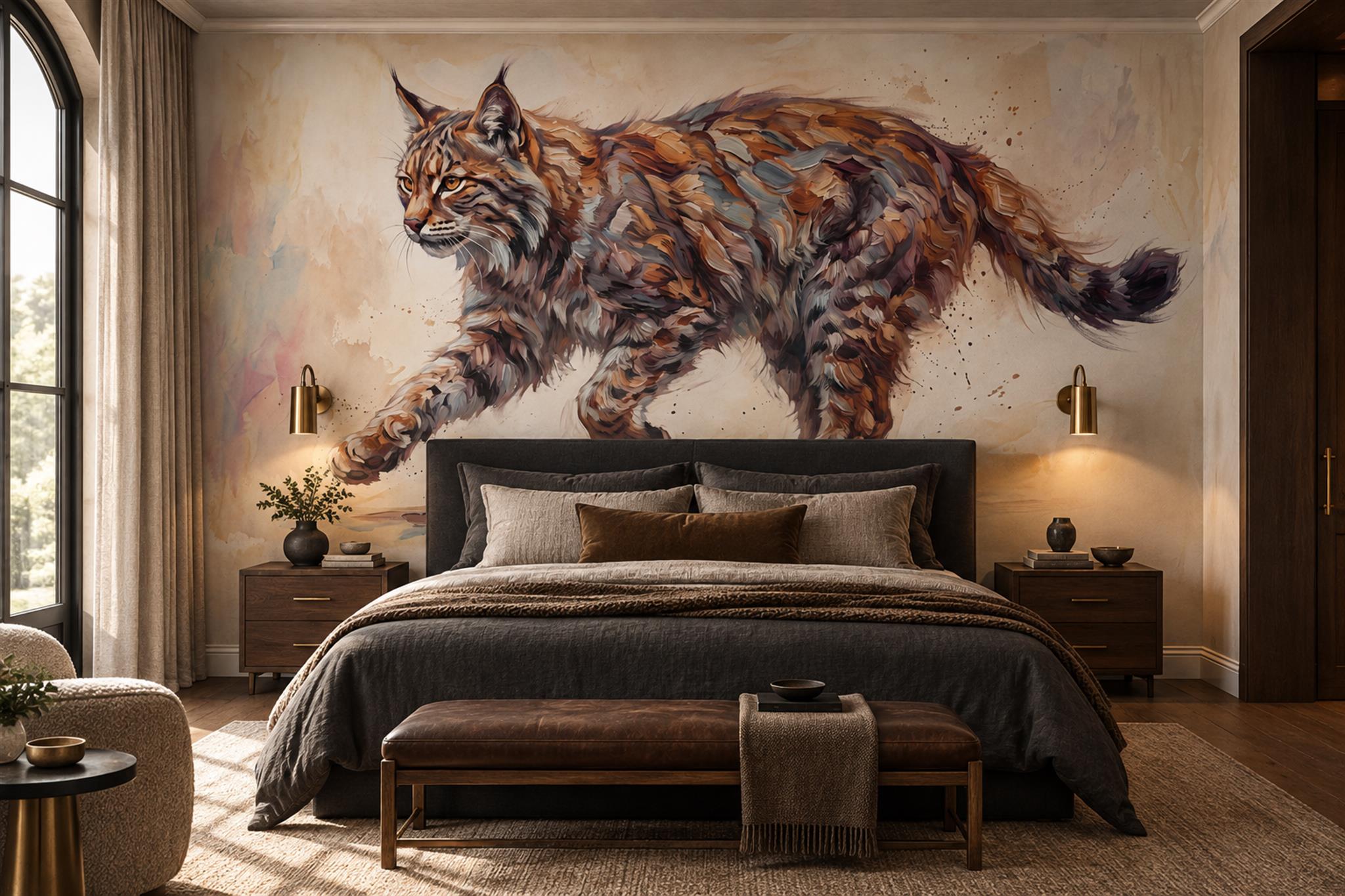 Brown Pattern Decorative Atmospheric Wallpaper Mural Bedroom-wallpaper-murals, Peel-and-stick Finish