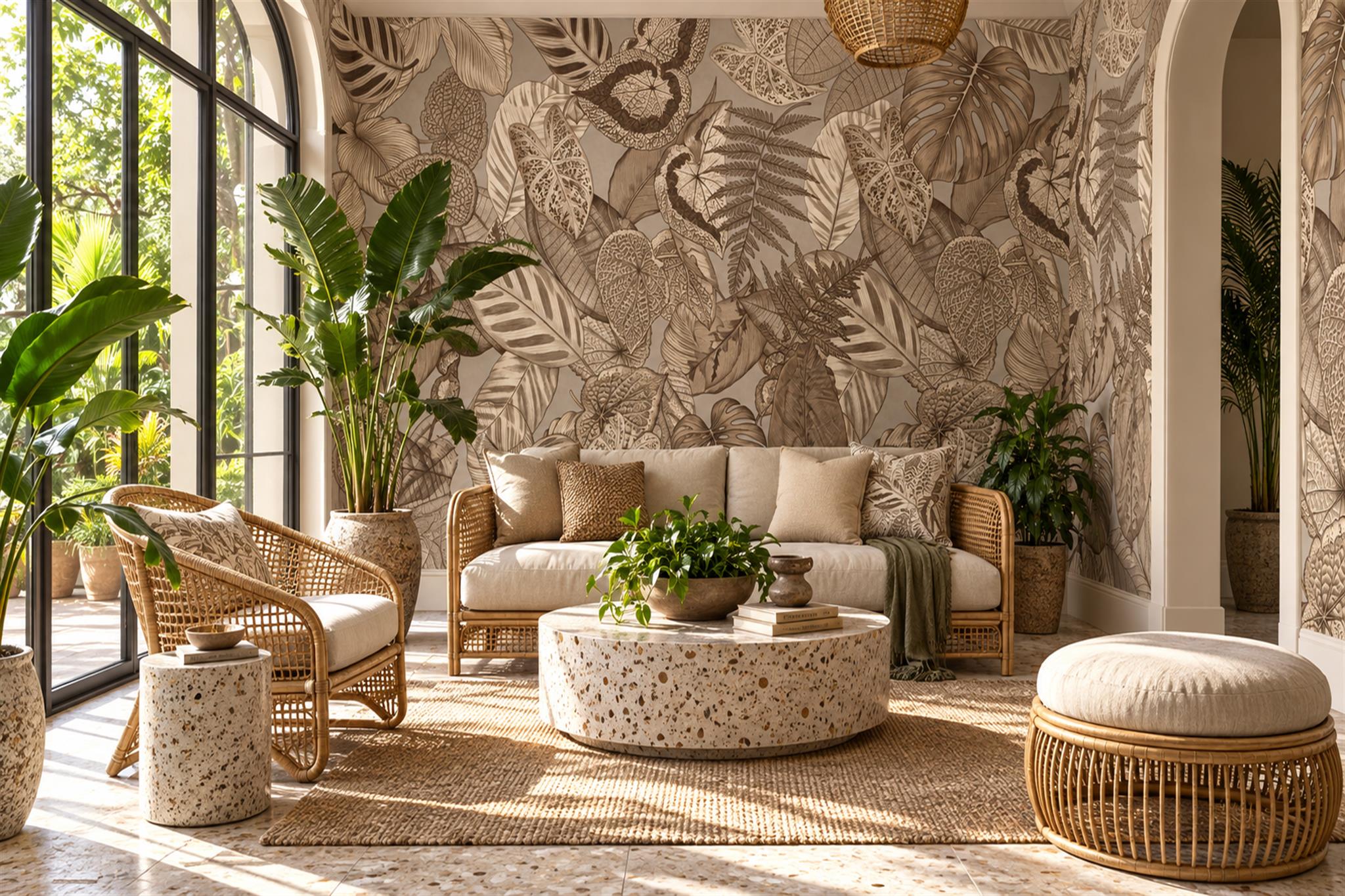 Brown Leaf Botanical Decorative Wallpaper Mural Sunroom-wallpaper-murals, Peel-and-stick Finish