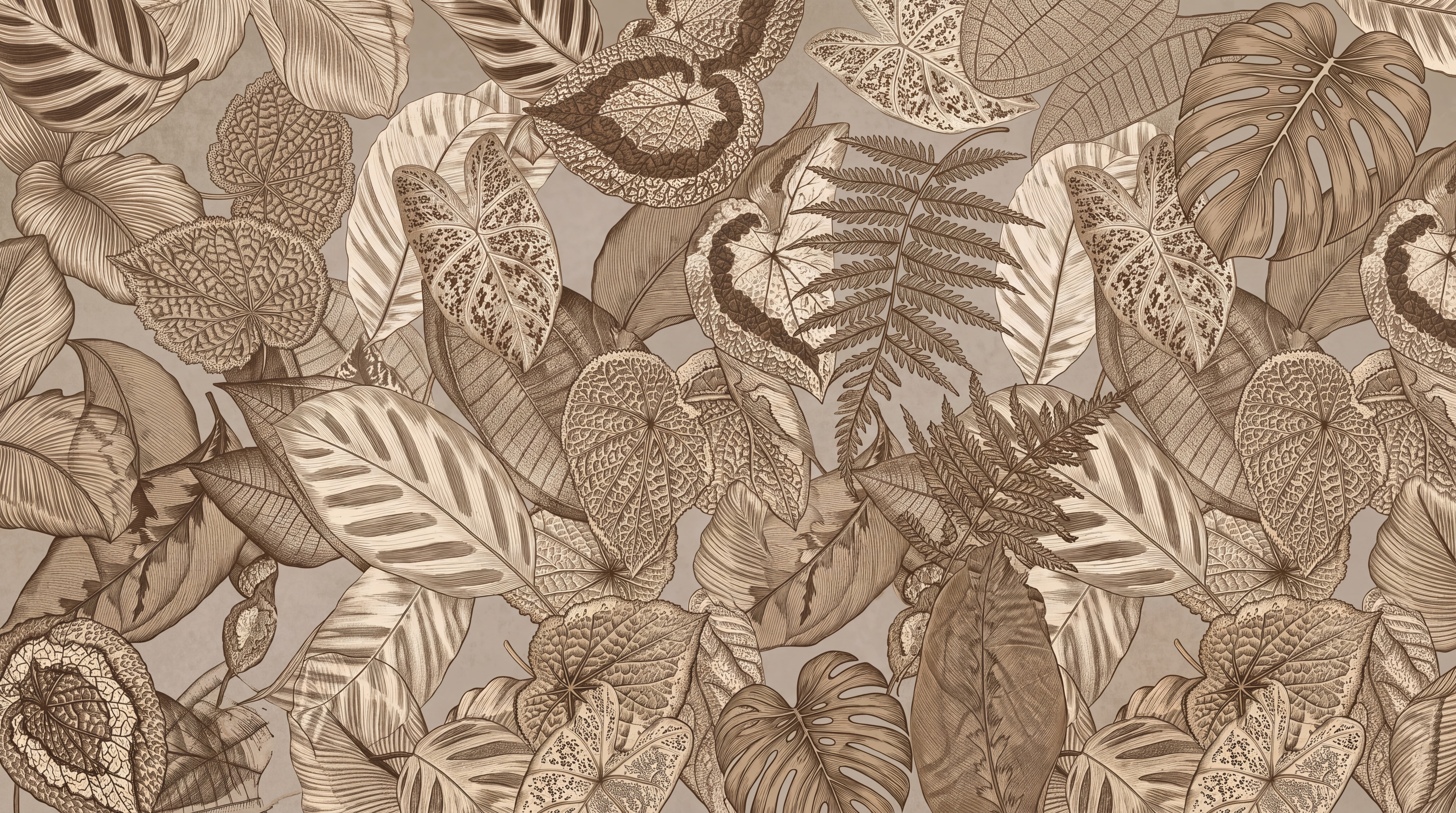 Brown Leaf Botanical Decorative Wallpaper Mural Sunroom-wallpaper-murals, Peel-and-stick Finish