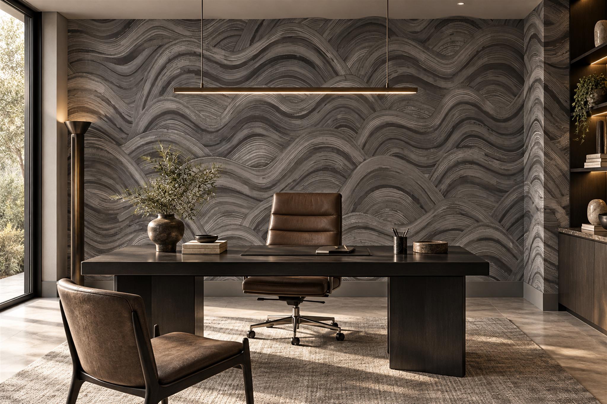 Grey Waves Artful Abstract Wallpaper Mural Home-office-wallpaper-murals, Peel-and-stick Finish