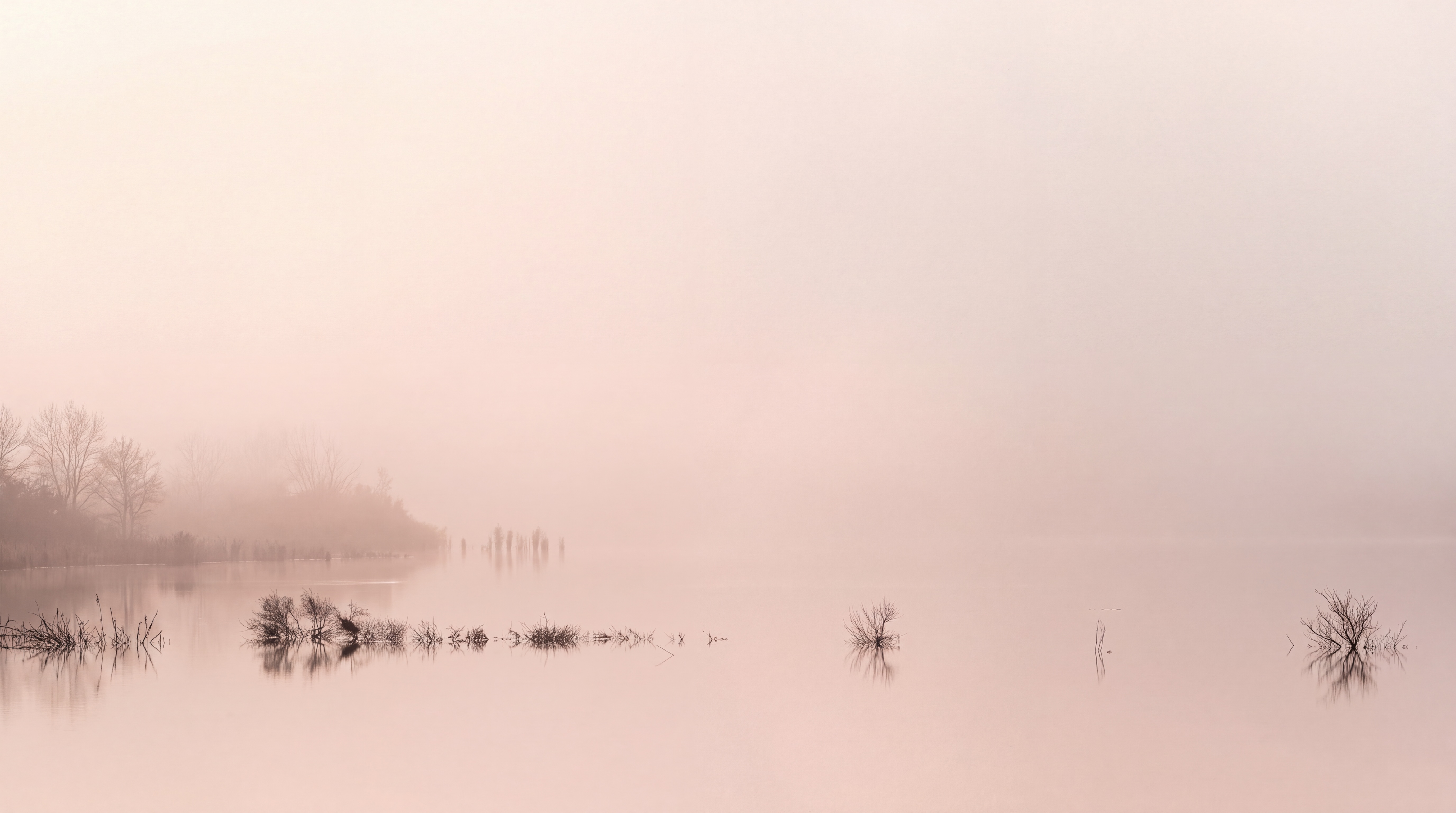 Pink Lake Scenic Layered Wallpaper Mural, Peel-and-stick Finish