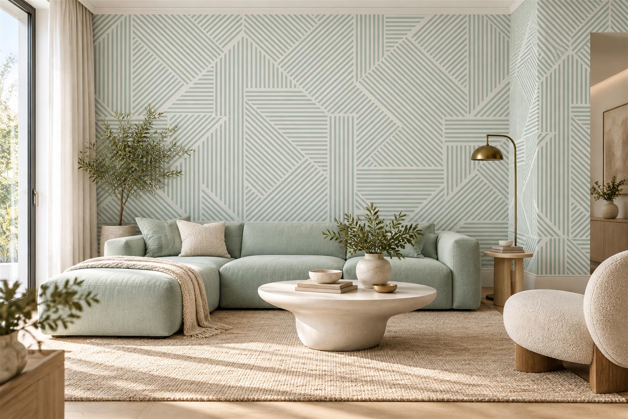 Mint Striped Abstract Wallpaper Mural Accent-wall-wallpaper-murals, Peel-and-stick Finish