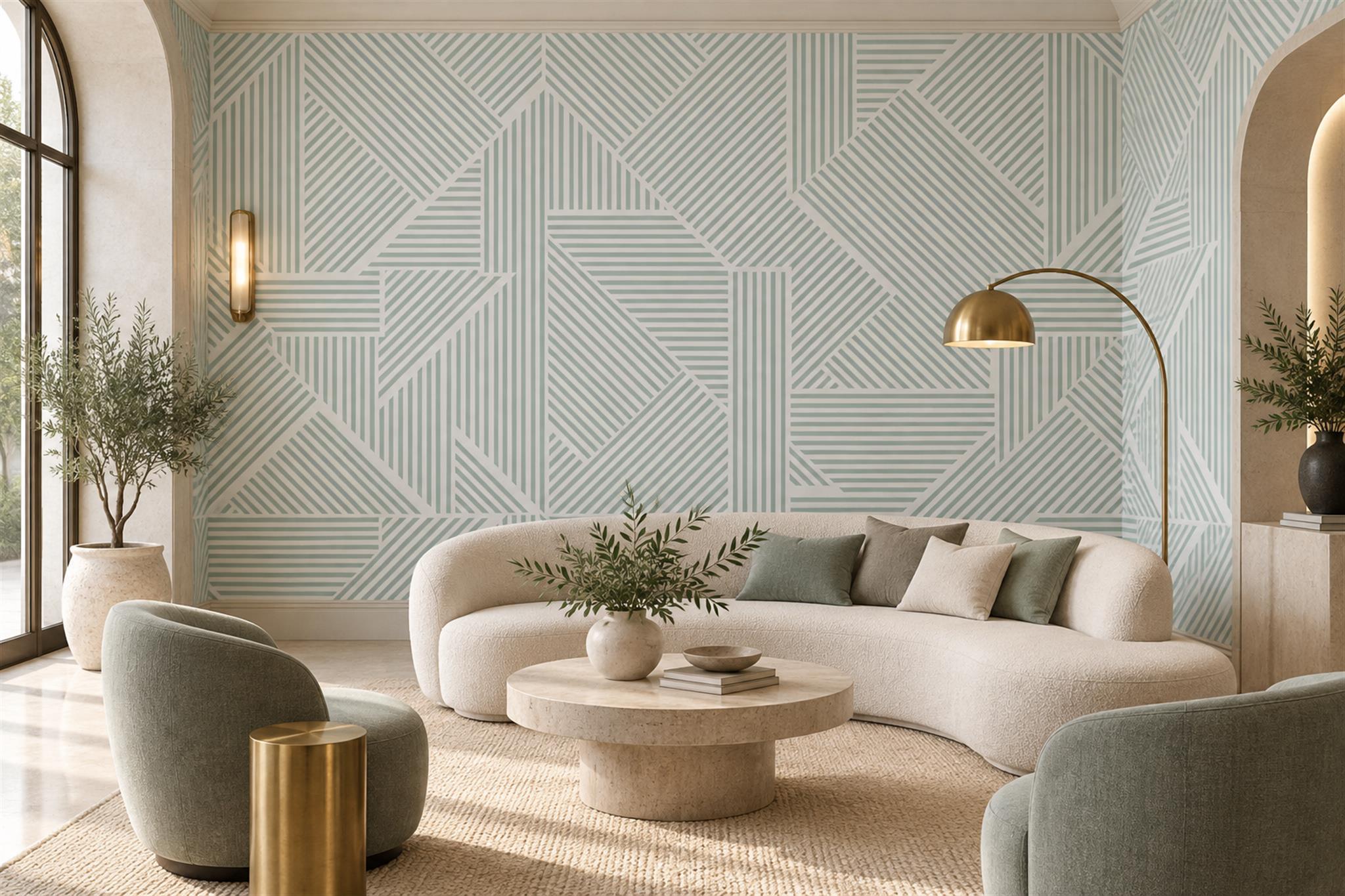 Mint Striped Abstract Wallpaper Mural Dining-room-wallpaper-murals, Peel-and-stick Finish