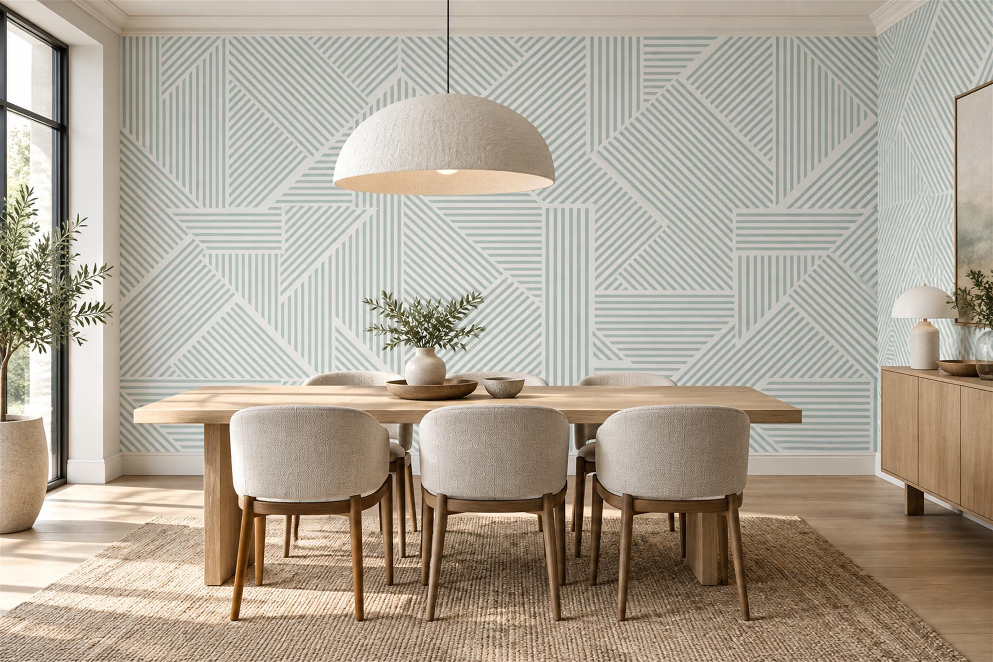 Mint Green Geometric Stripe Wallpaper Mural — Wallpaper Mural Design, Peel-and-stick Finish