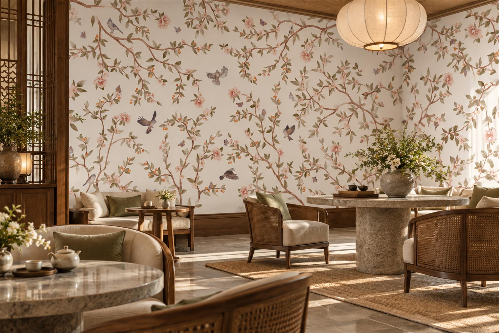 Pink Botanical Botanical Textured Wallpaper Mural Accent-wall-wallpaper-murals, Peel-and-stick Finish