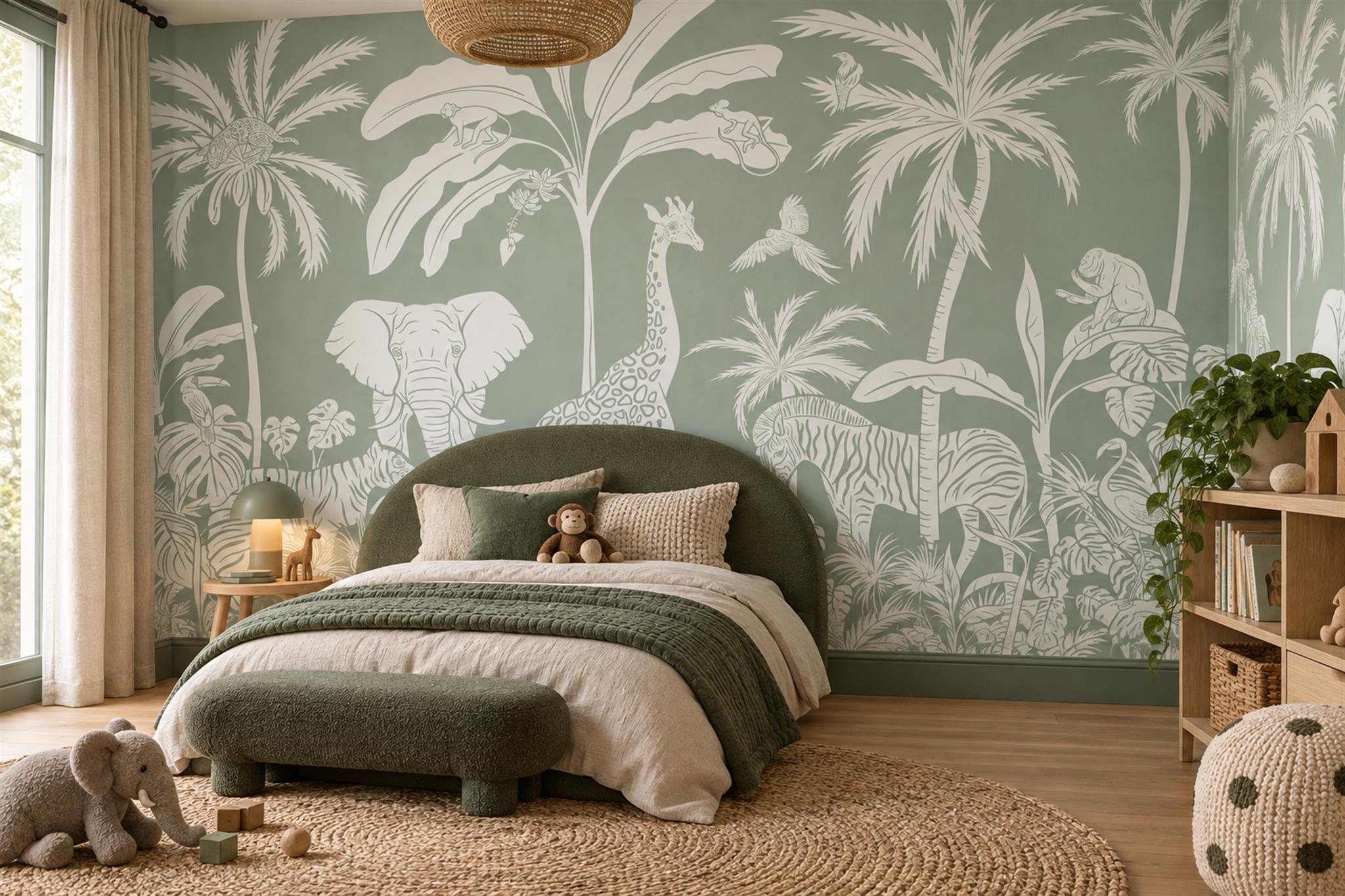 Sage Safari Scenic Decorative Wallpaper Mural Accent-wall-wallpaper-murals, Peel-and-stick Finish