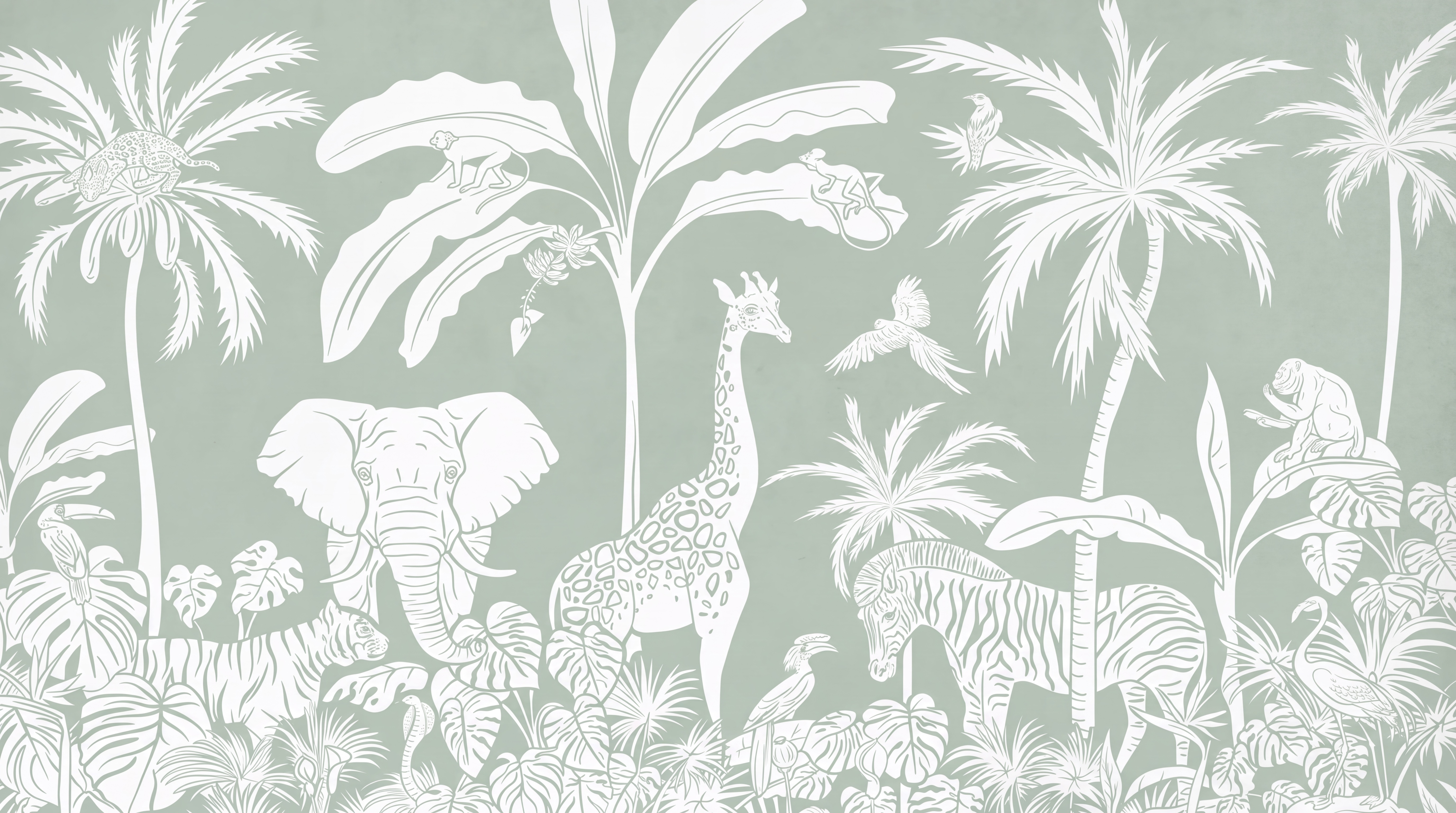 Sage Safari Scenic Decorative Wallpaper Mural Feature-wall-wallpaper-murals, Peel-and-stick Finish