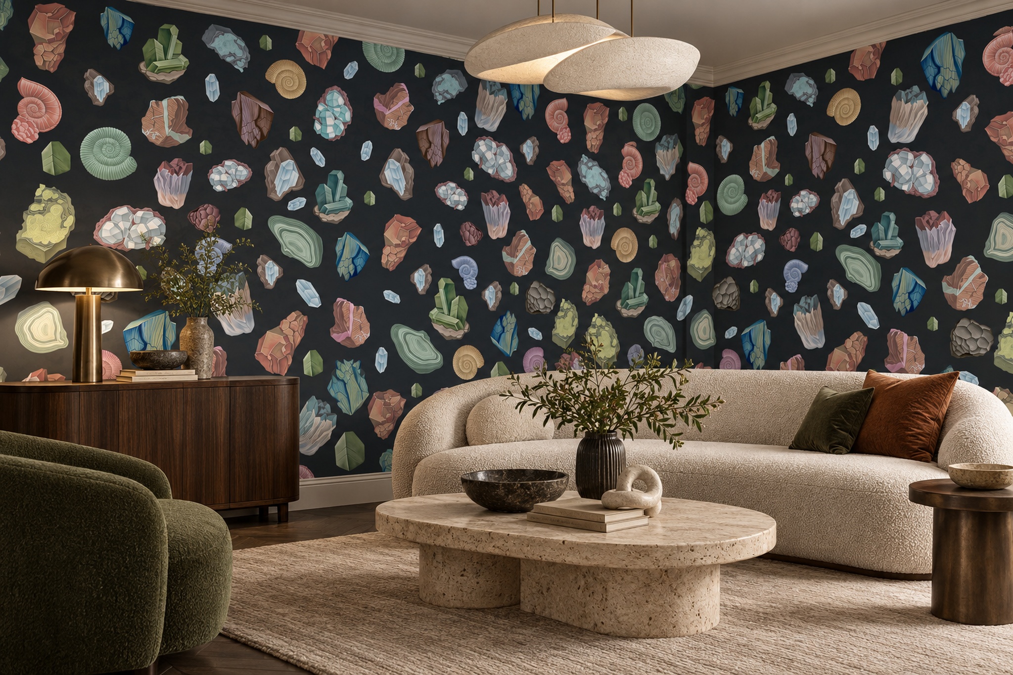 Navy Pattern Decorative Wallpaper Mural Layered Layered Wallpaper Mural Accent-wall-wallpaper-murals, Peel-and-stick Finish