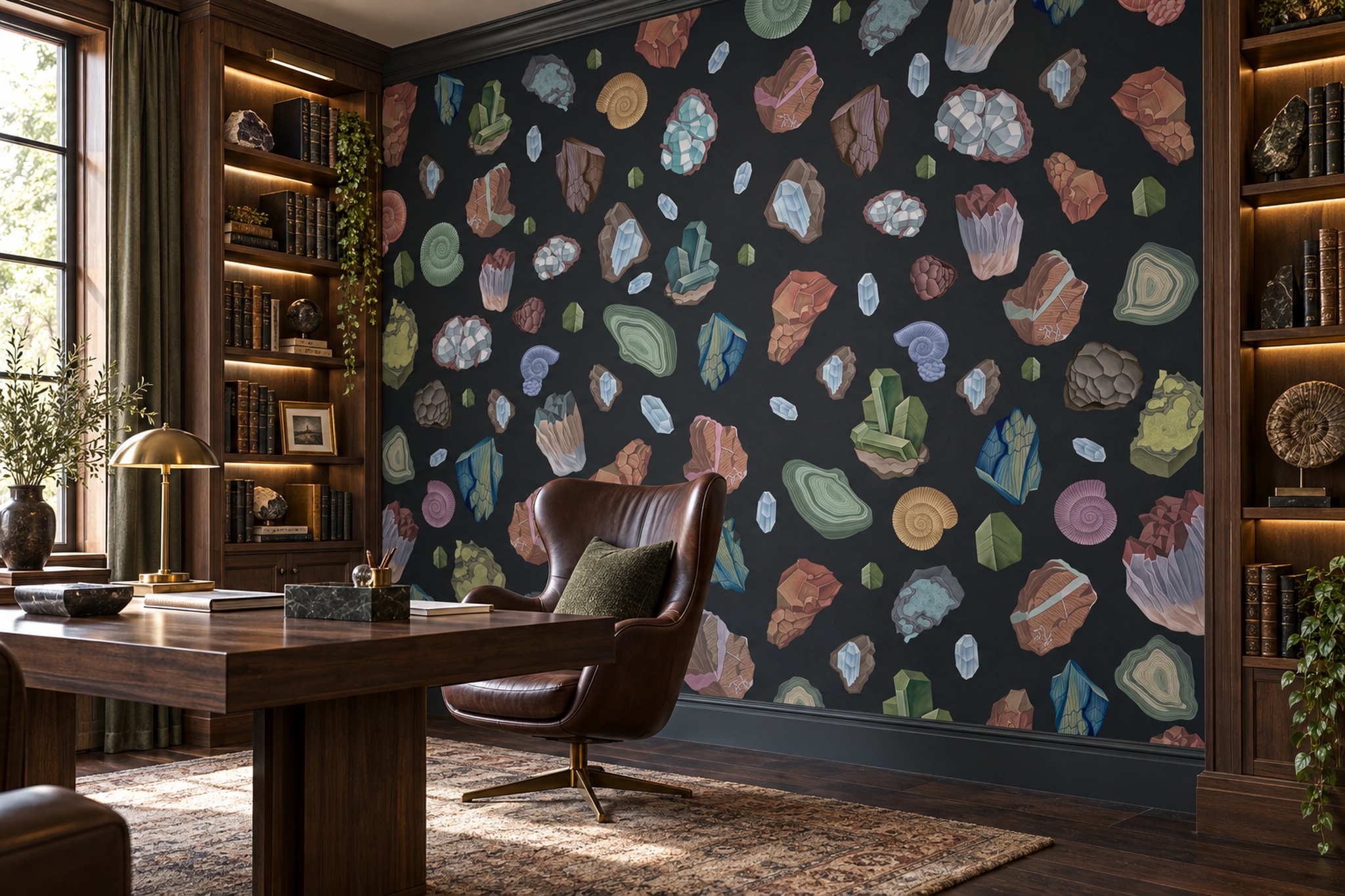 Navy Pattern Decorative Wallpaper Mural Layered Layered Wallpaper Mural Bedroom-wallpaper-murals, Peel-and-stick Finish