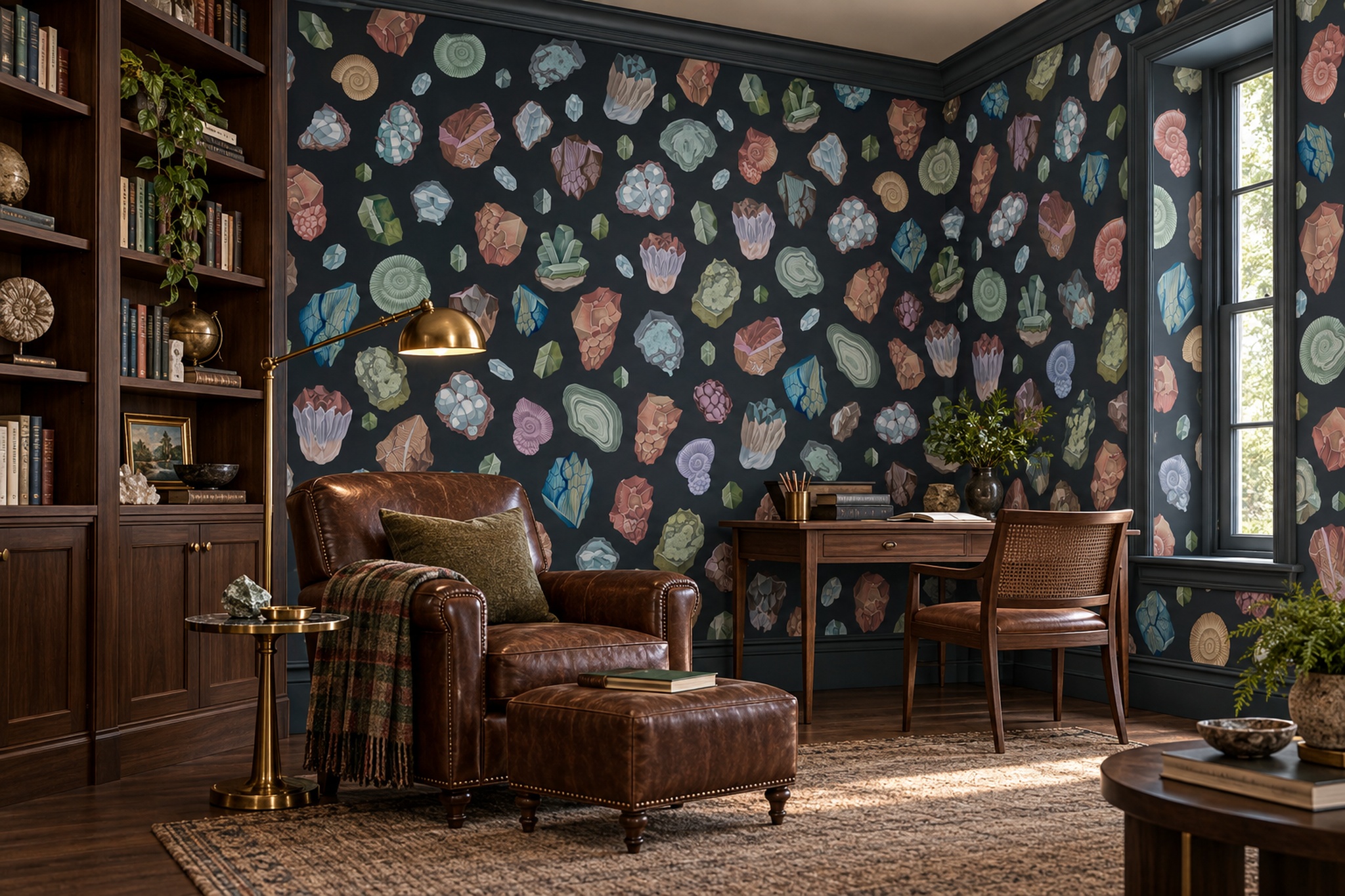 Navy Pattern Decorative Wallpaper Mural Layered Layered Wallpaper Mural Accent-wall-wallpaper-murals, Peel-and-stick Finish