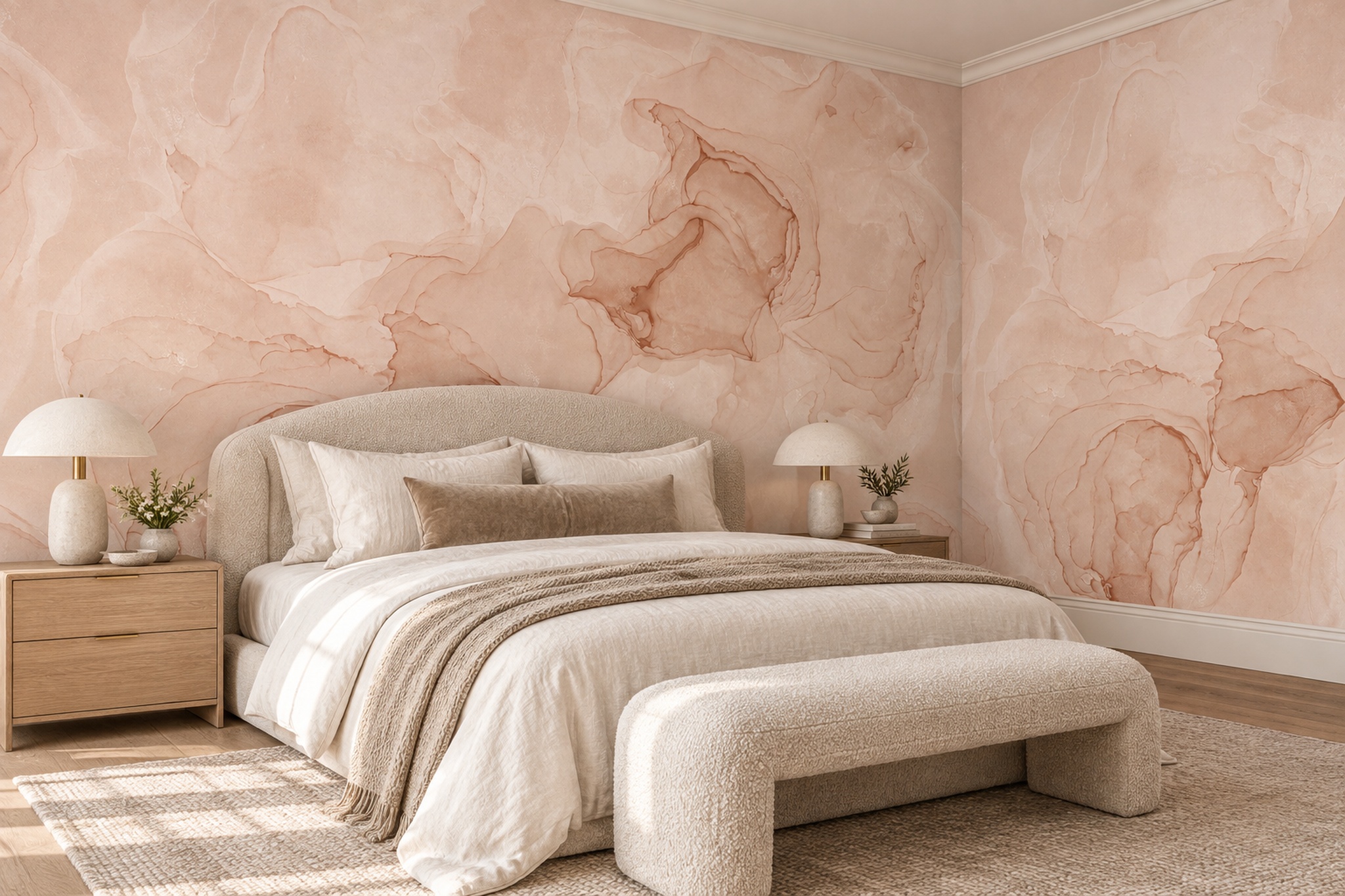 Peach Ink Artful Wallpaper Mural Bedroom-wallpaper-murals, Peel-and-stick Finish