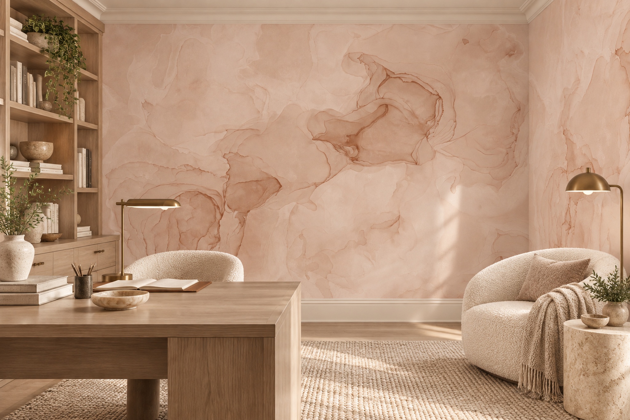 Peach Ink Artful Wallpaper Mural Home-office-wallpaper-murals, Shown In A Home Office, Peel-and-stick Finish