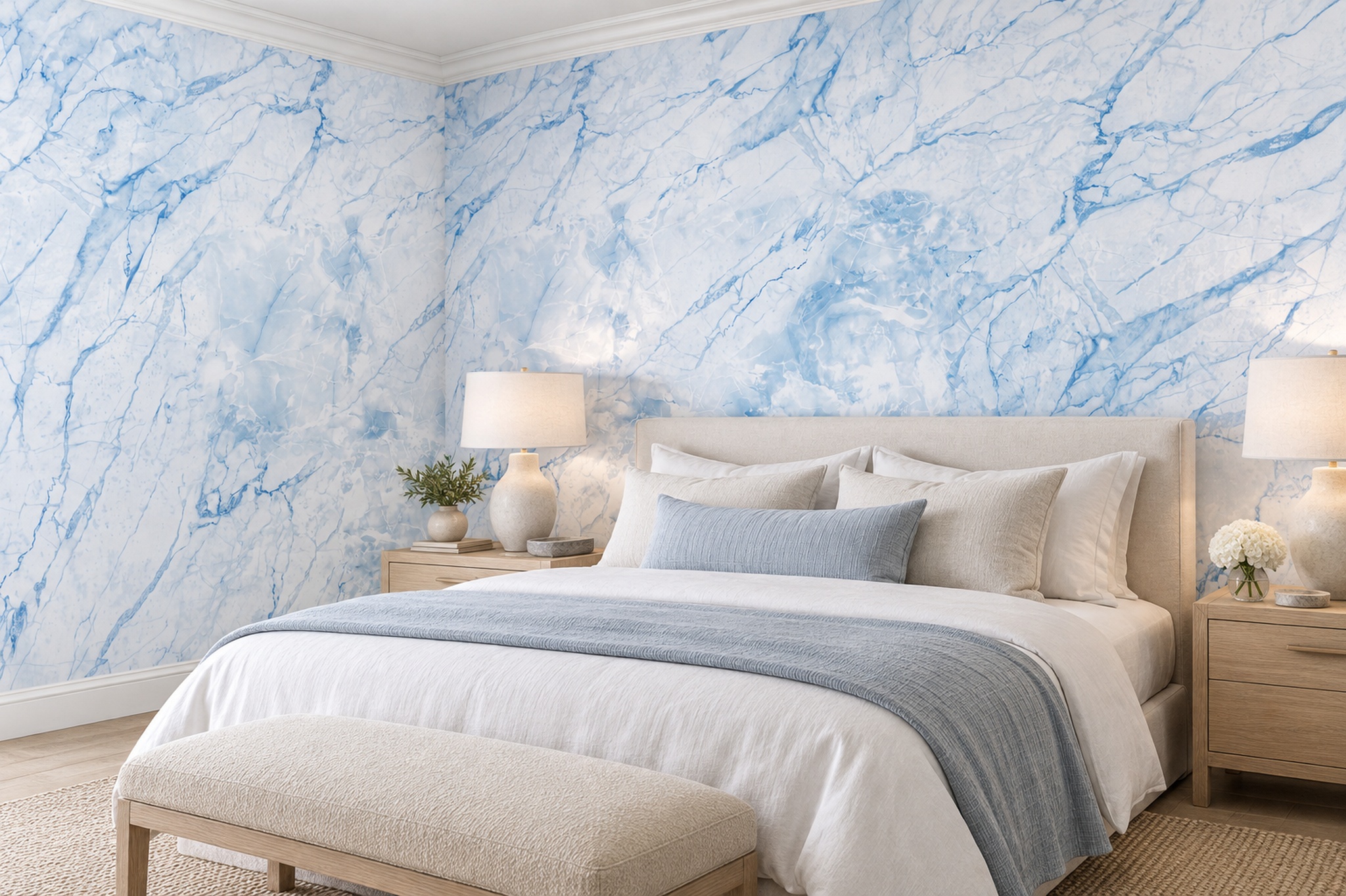 Blue Marble Decorative Layered Wallpaper Mural Bedroom-wallpaper-murals, Peel-and-stick Finish