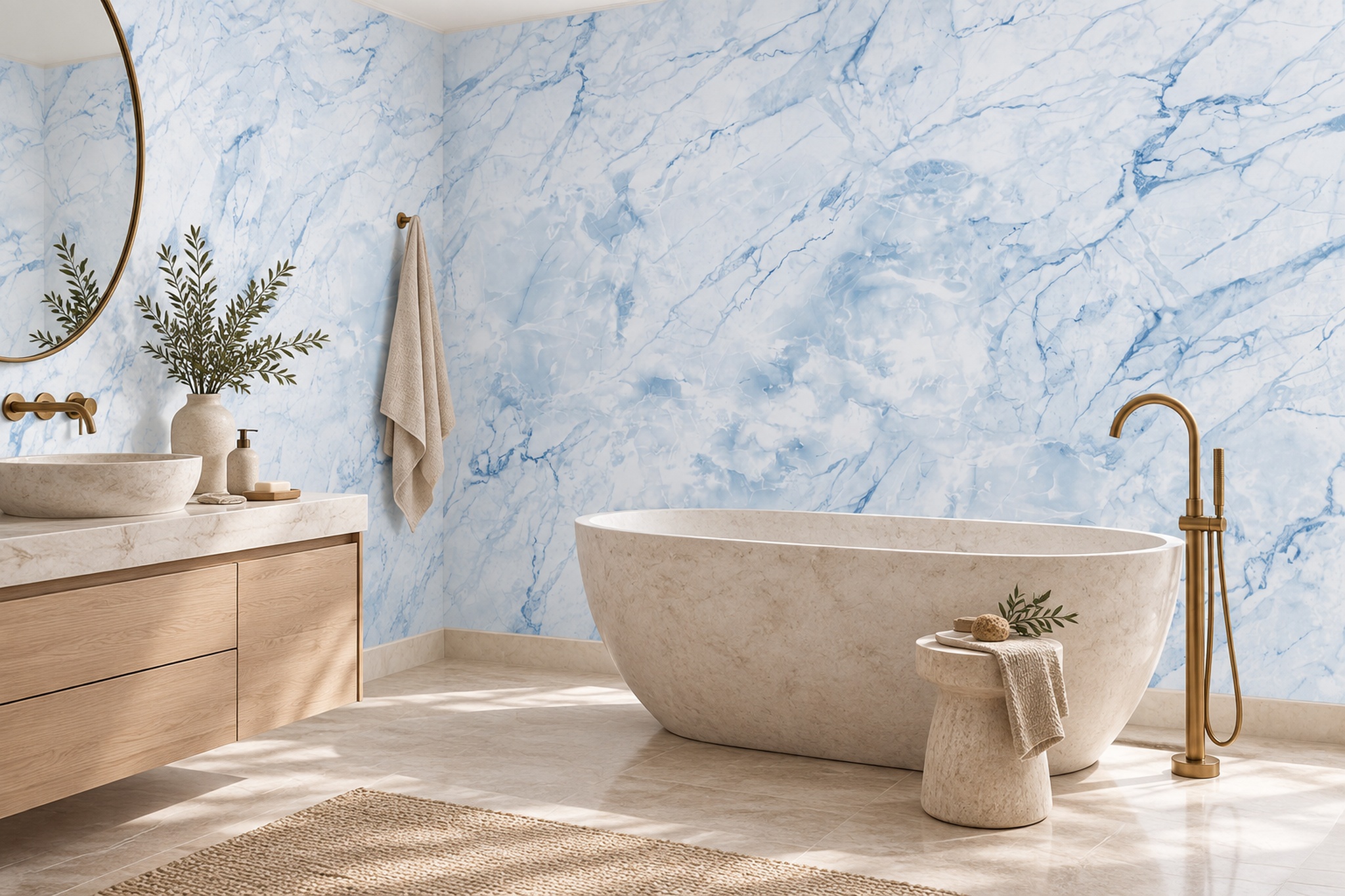 Blue Marble Decorative Layered Wallpaper Mural Feature-wall-wallpaper-murals, Peel-and-stick Finish