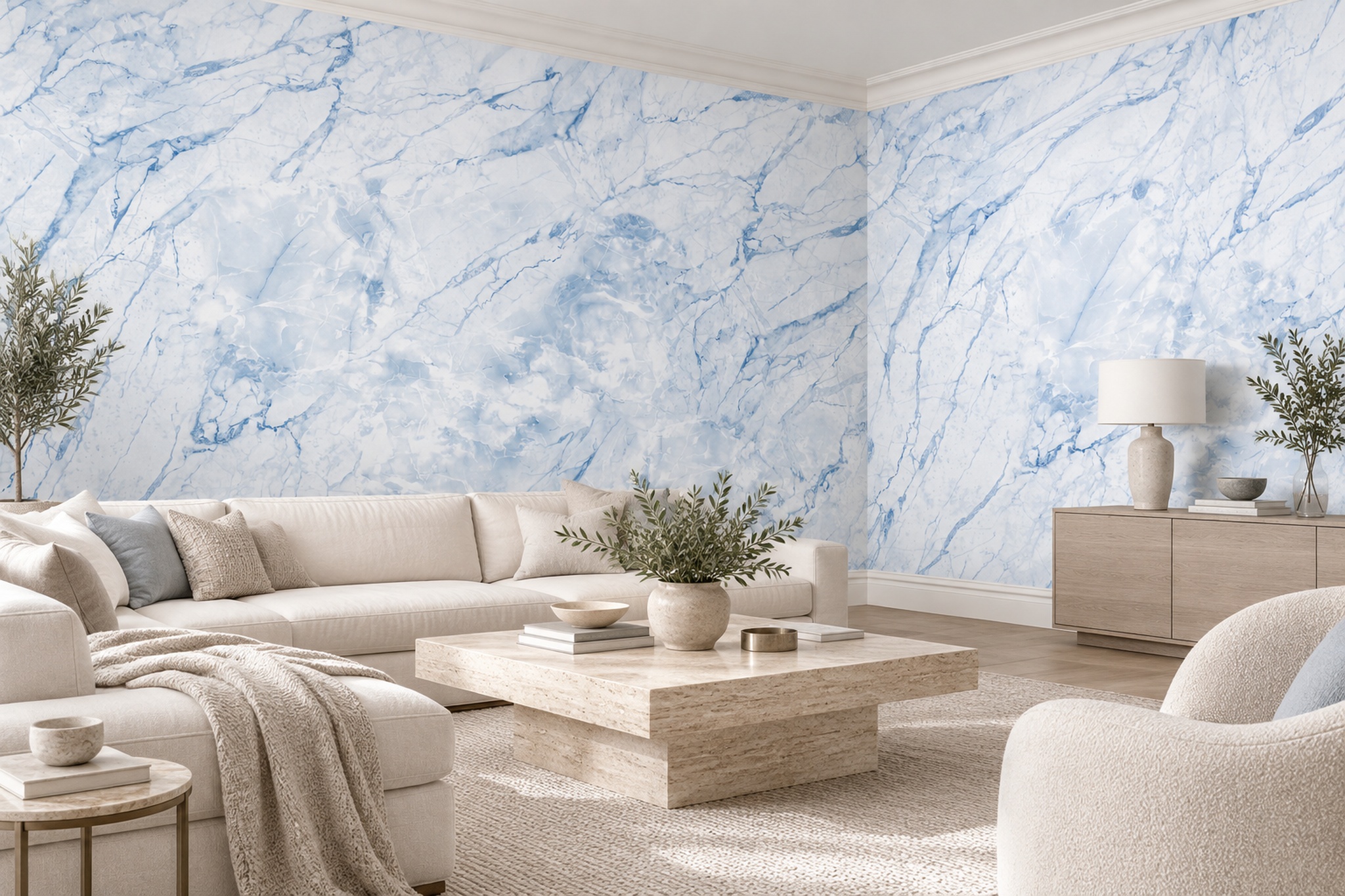 Blue Marble Decorative Layered Wallpaper Mural Feature-wall-wallpaper-murals, Peel-and-stick Finish