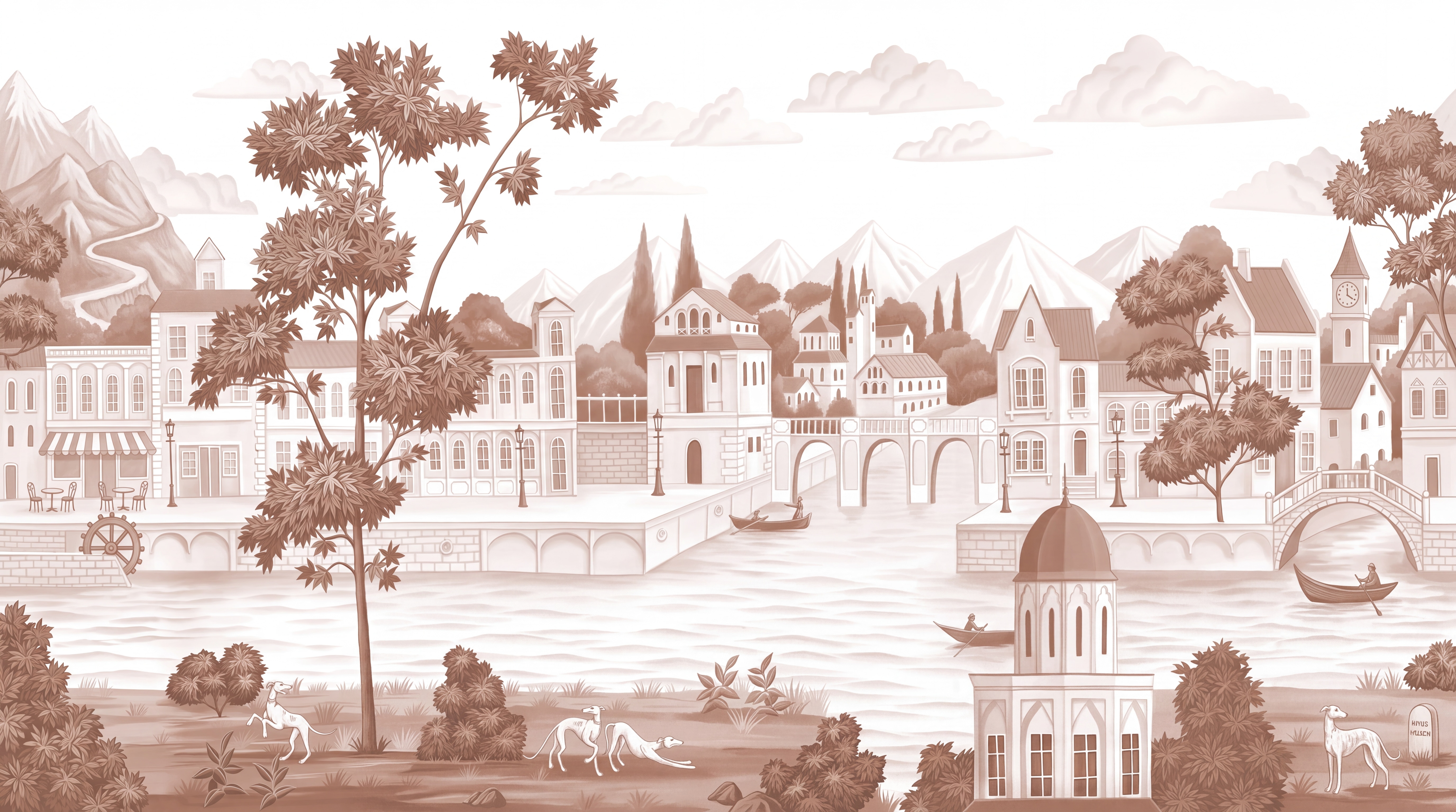 Brown Cityscape Wallpaper Mural, Peel-and-stick Finish