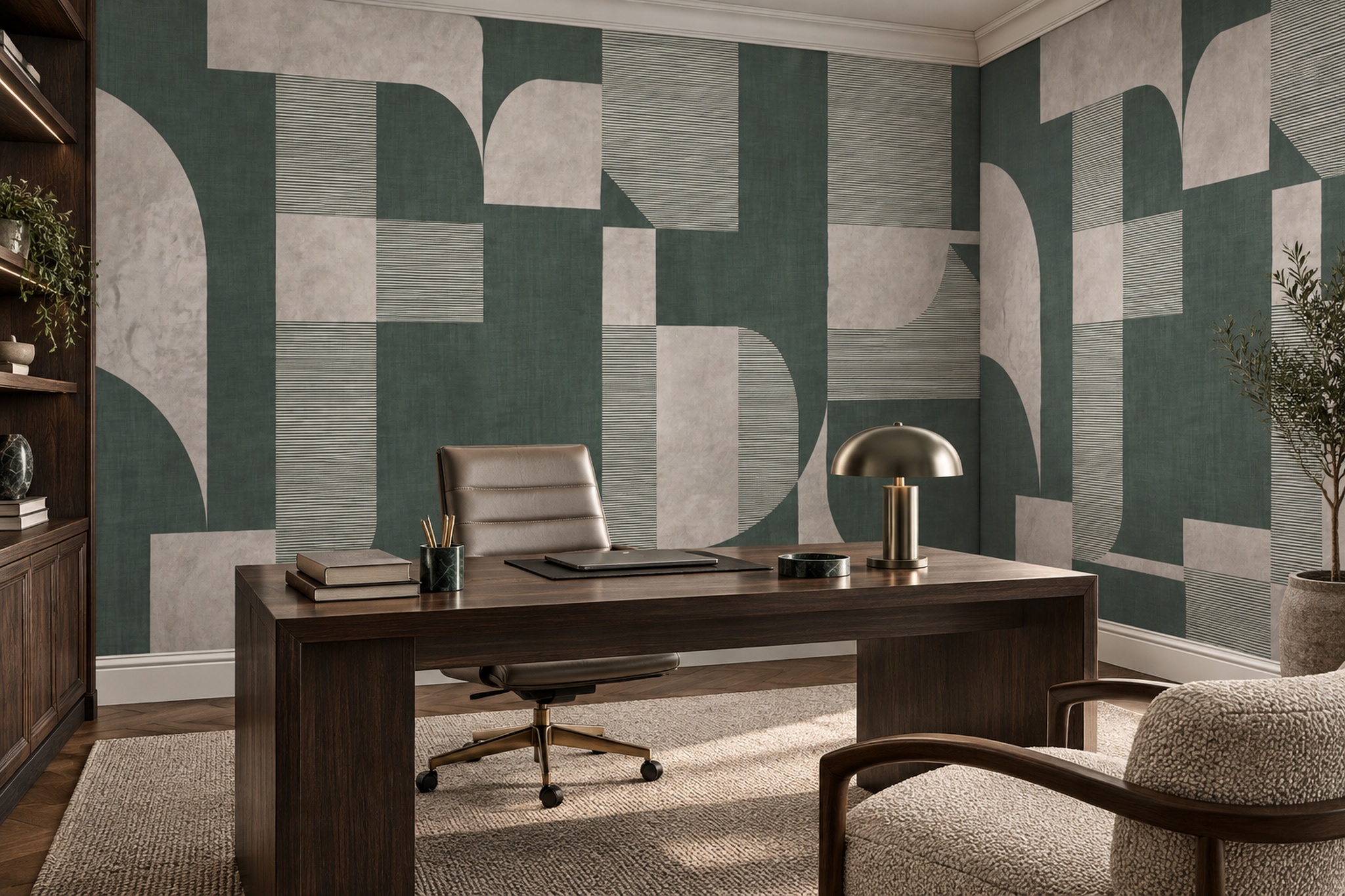 Sage And Cream Geometric Block Wallpaper Mural — Wallpaper Mural Design, Peel-and-stick Finish