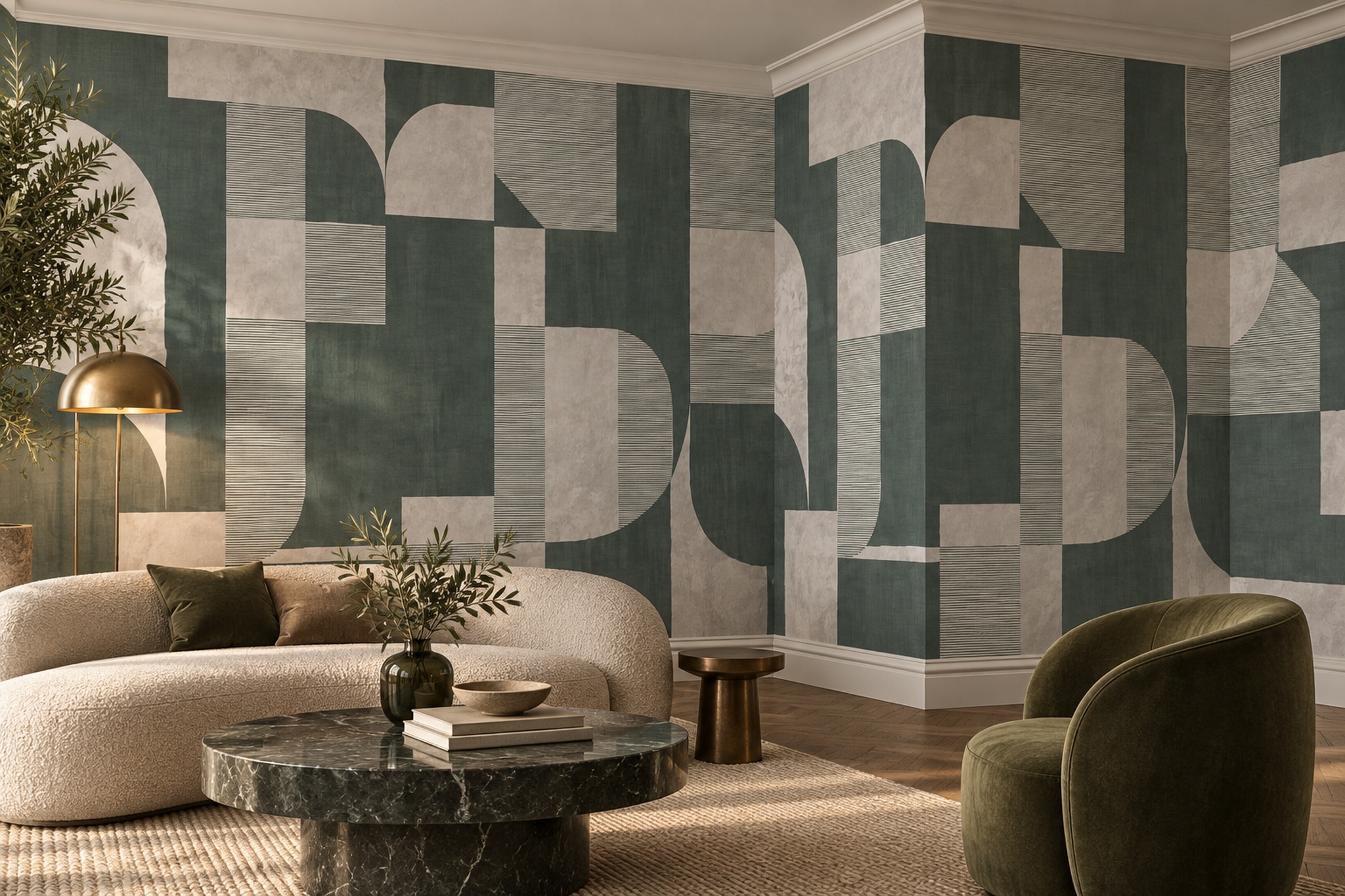 Sage Geometric Abstract Wallpaper Mural Accent-wall-wallpaper-murals, Peel-and-stick Finish