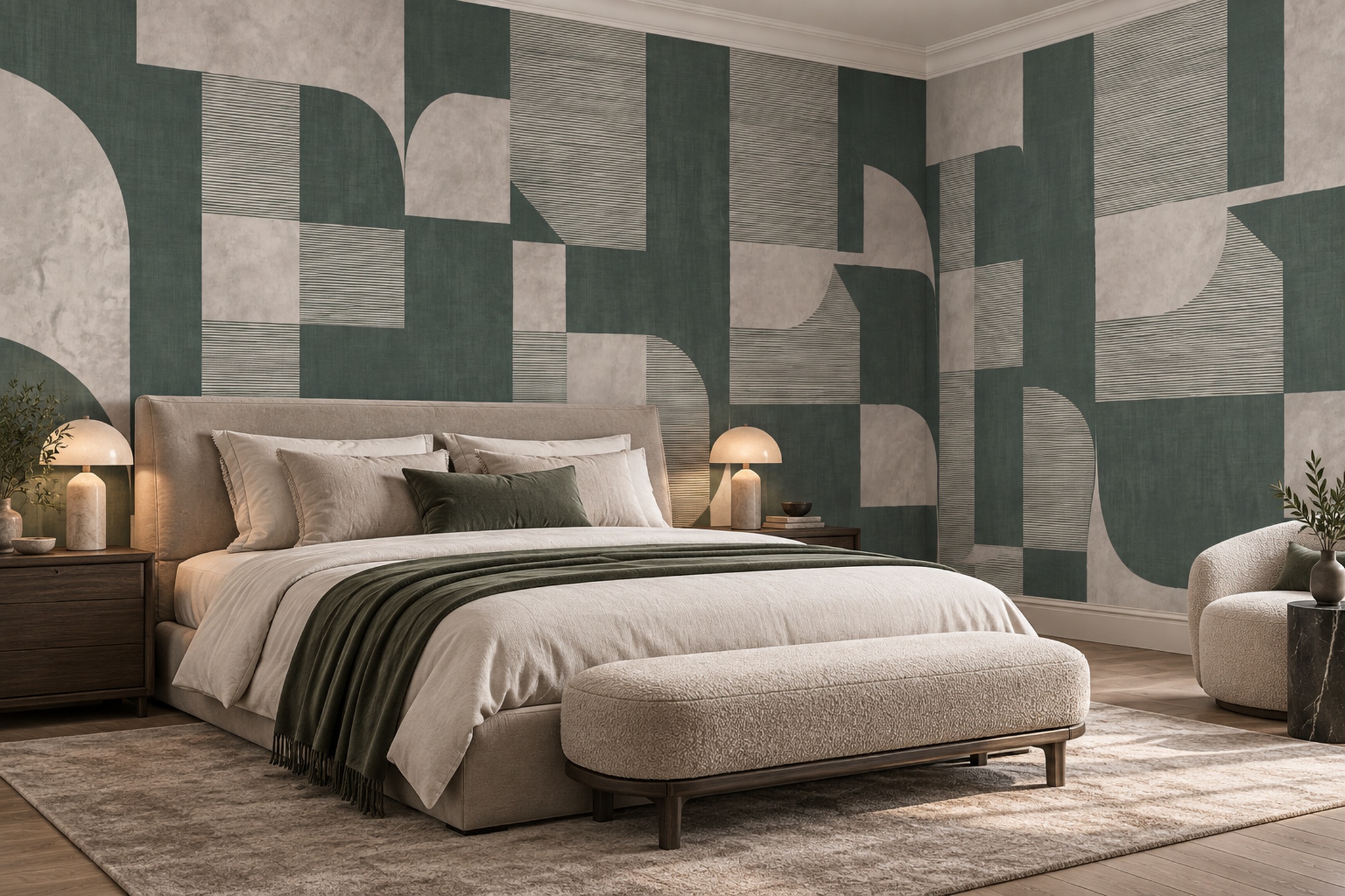 Sage Geometric Abstract Wallpaper Mural Bedroom-wallpaper-murals, Peel-and-stick Finish