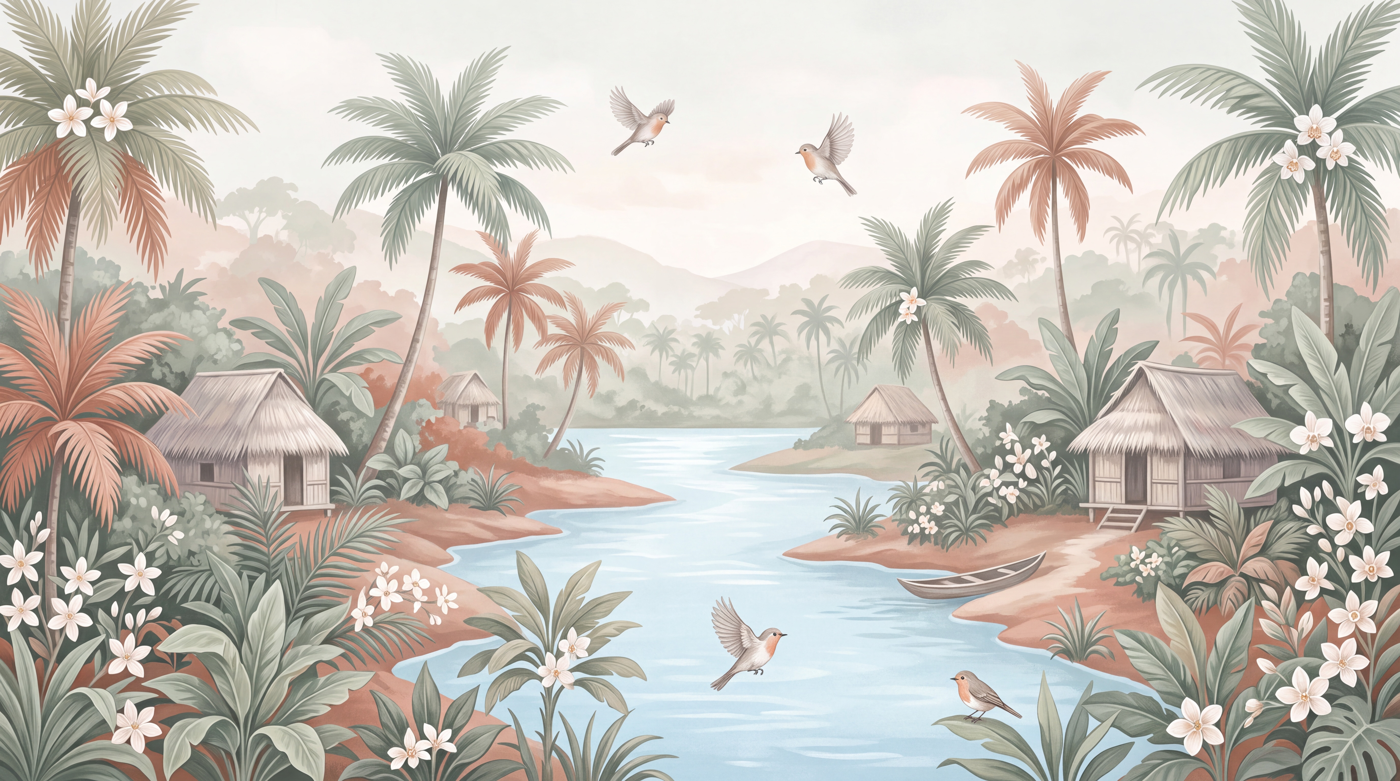 Pastel Palm Artful Wallpaper Mural, Peel-and-stick Finish