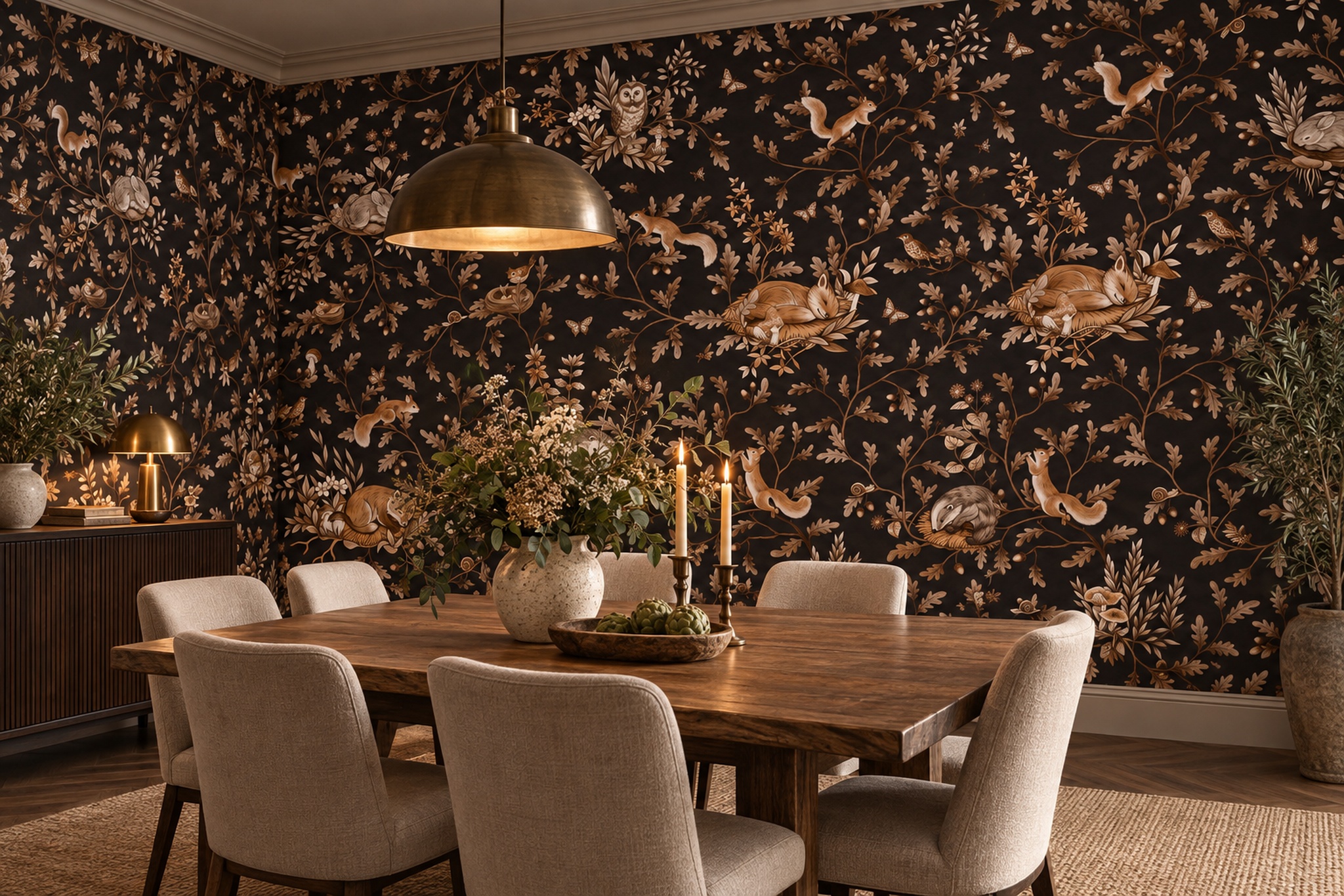 Brown Woodland Scenic Wallpaper Mural Home-office-wallpaper-murals, Shown In A Home Office, Peel-and-stick Finish
