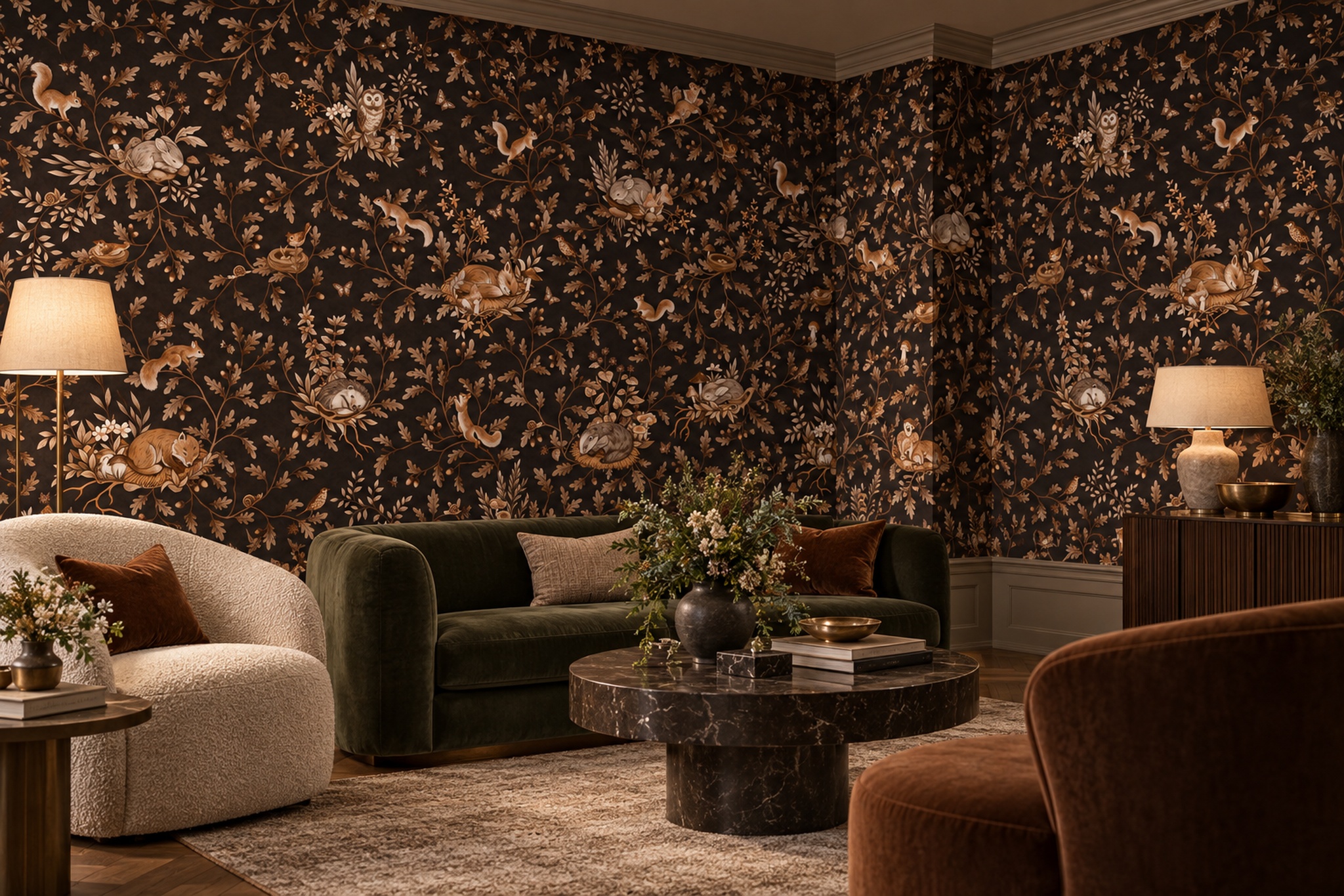 Brown Woodland Scenic Wallpaper Mural Bedroom-wallpaper-murals, Peel-and-stick Finish