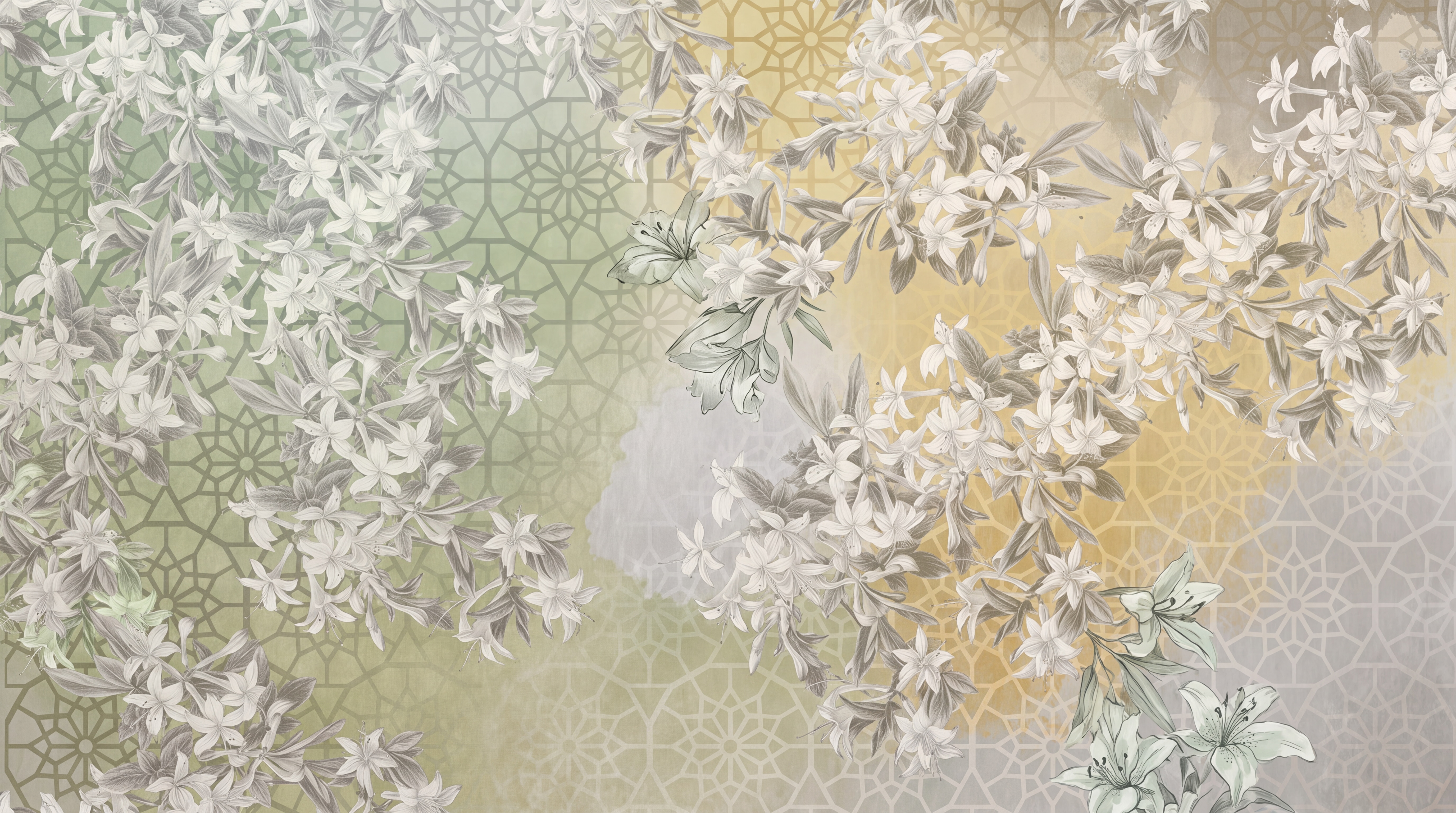Sage Floral Botanical Layered Wallpaper Mural, Peel-and-stick Finish