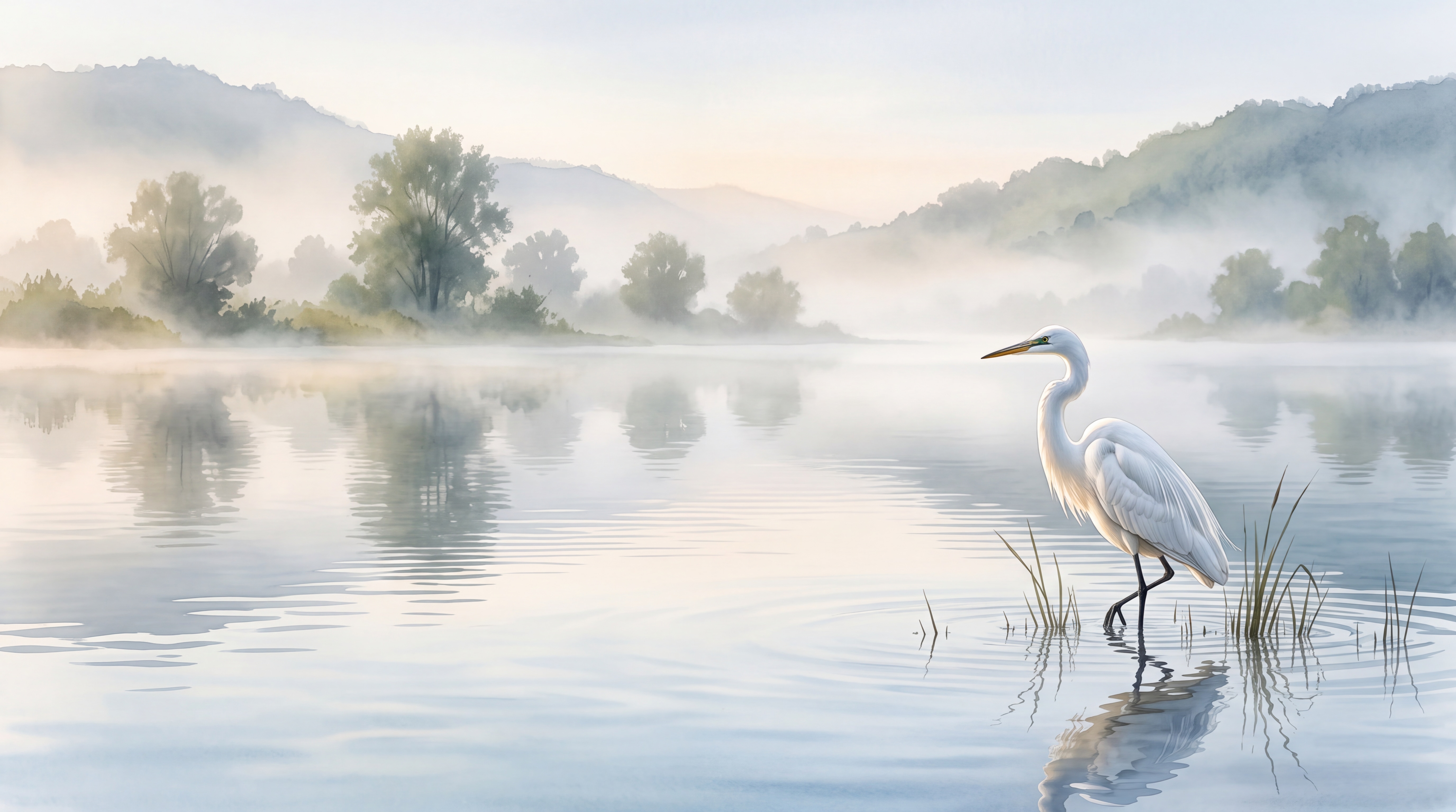 Blue Heron Illustrated Painterly Wallpaper Mural, Peel-and-stick Finish