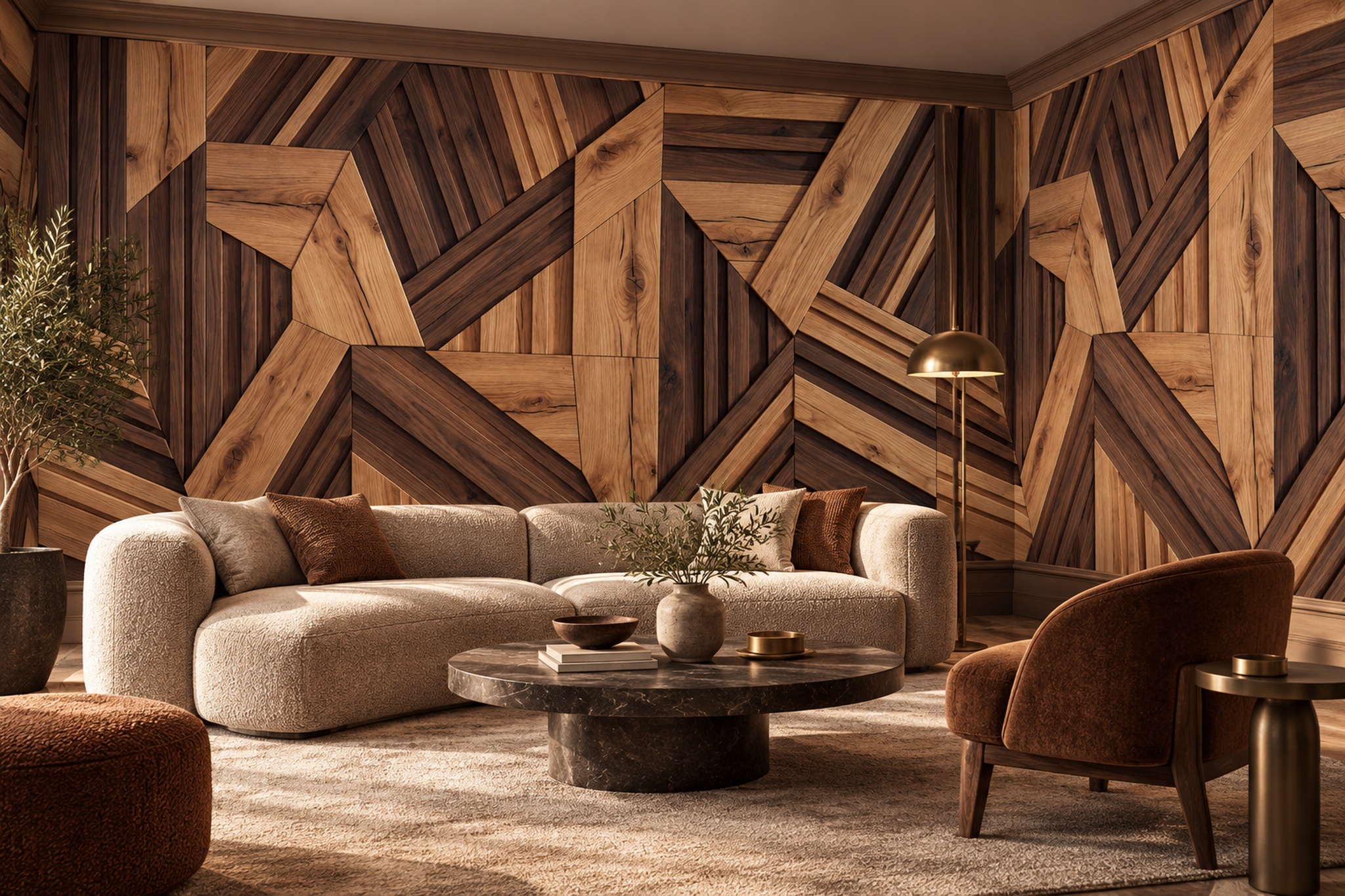 Brown Wood Decorative Wallpaper Mural Living-room-wallpaper-murals, Peel-and-stick Finish