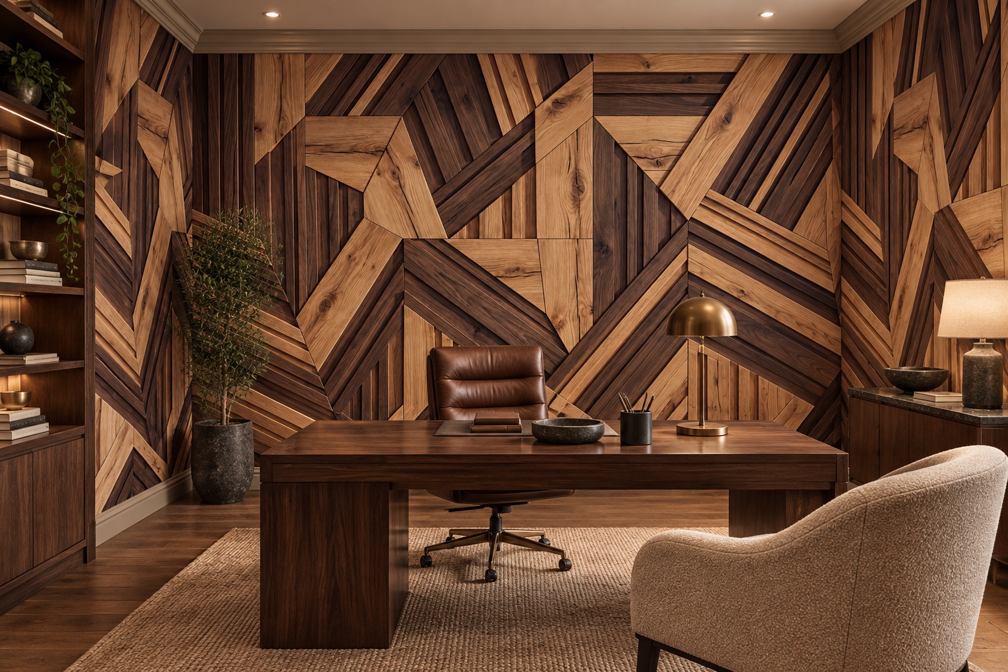 Brown Wood Decorative Wallpaper Mural Home-office-wallpaper-murals, Shown In A Home Office, Peel-and-stick Finish