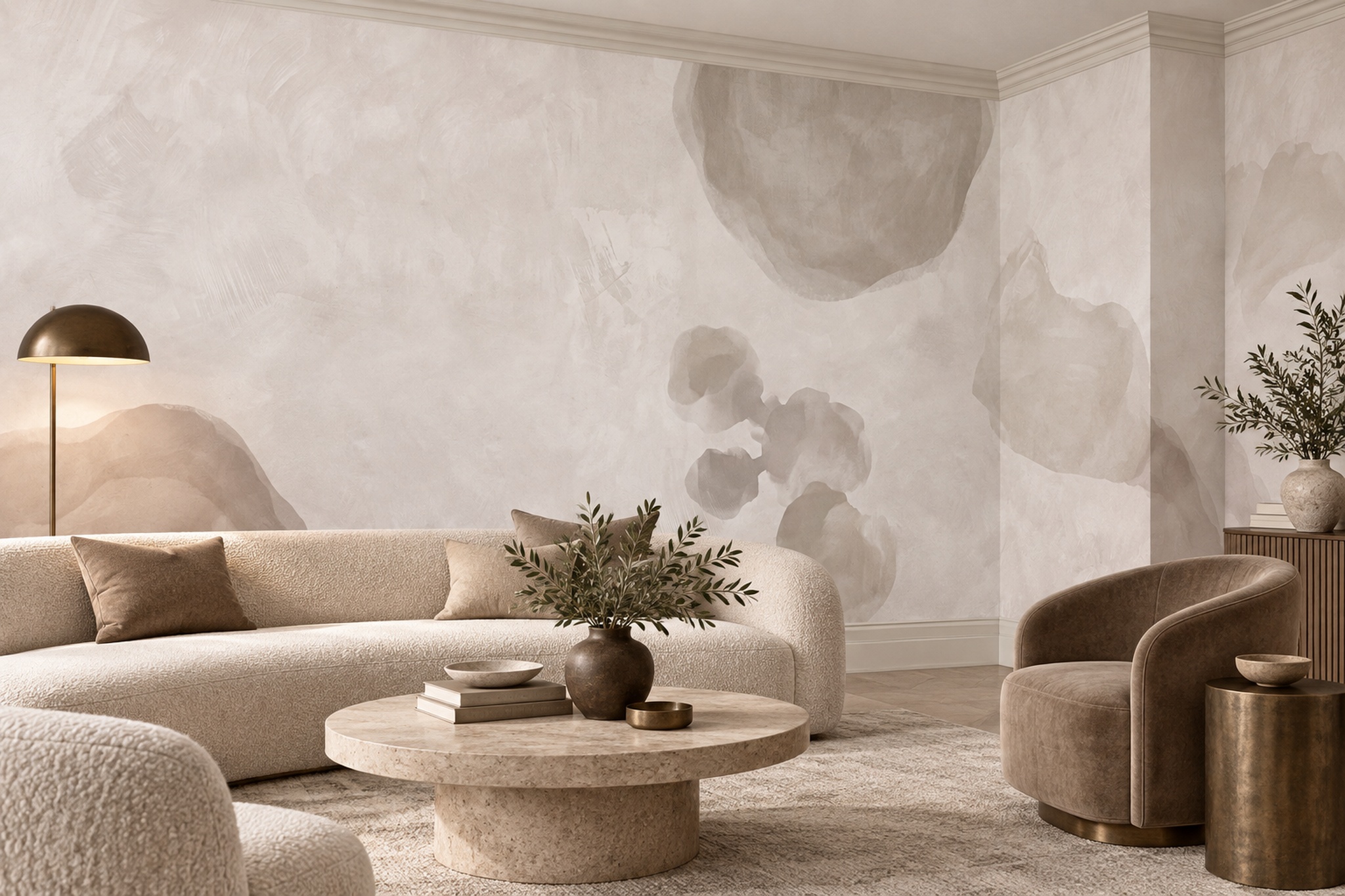 Warm Beige Watercolour Wash Wallpaper Mural — Wallpaper Mural Design, Peel-and-stick Finish