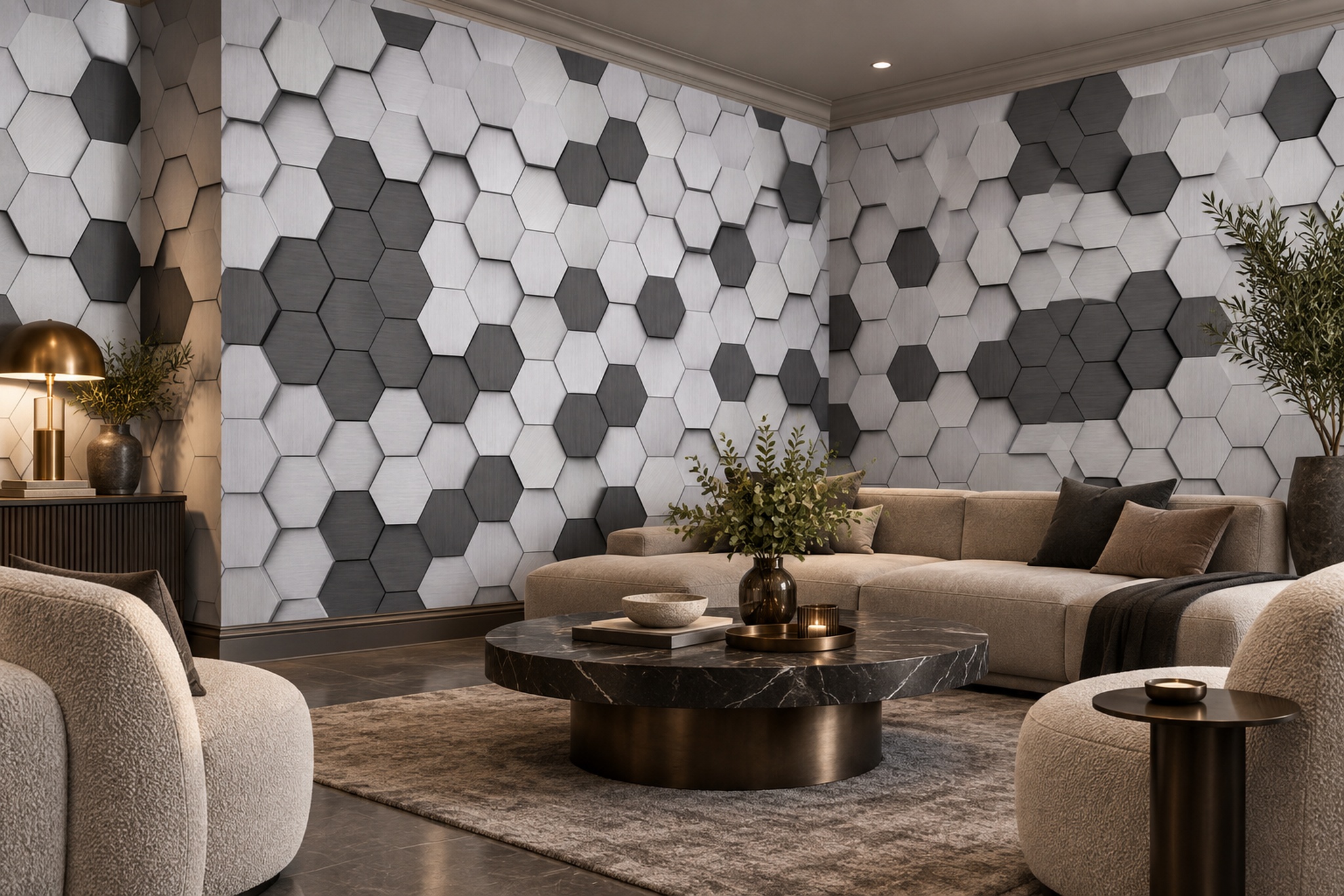 Grey Pattern Decorative Wallpaper Mural Layered Organic Forms Wallpaper Accent-wall-wallpaper-murals, Peel-and-stick Finish