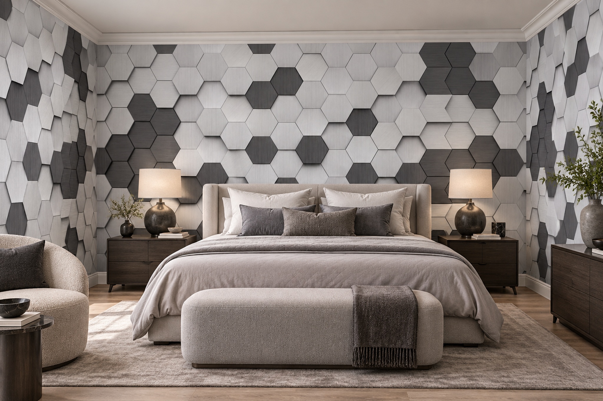 Grey Pattern Decorative Wallpaper Mural Layered Organic Forms Wallpaper Bedroom-wallpaper-murals, Peel-and-stick Finish