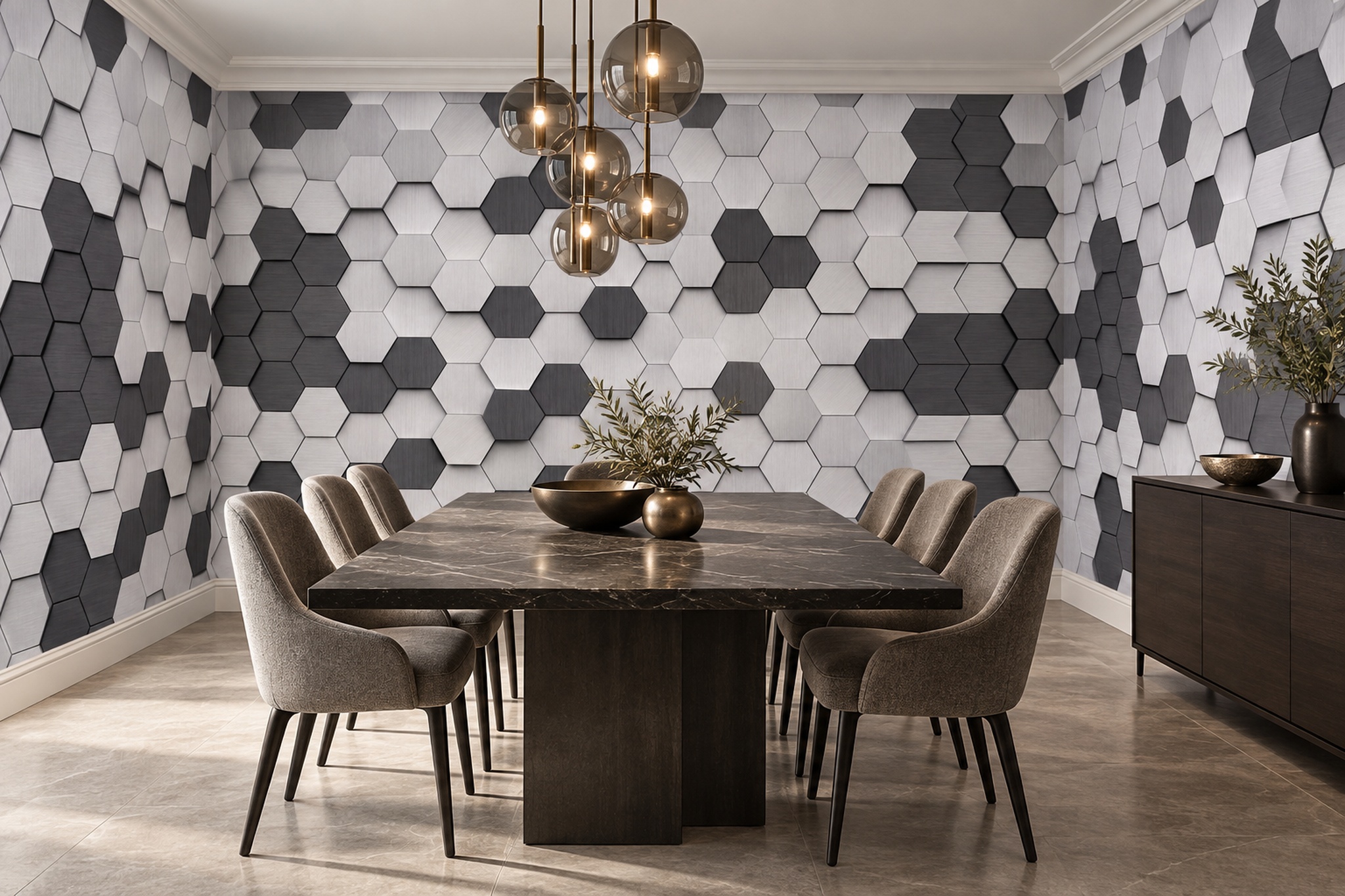 Grey Pattern Decorative Wallpaper Mural Layered Organic Forms Wallpaper Accent-wall-wallpaper-murals, Peel-and-stick Finish