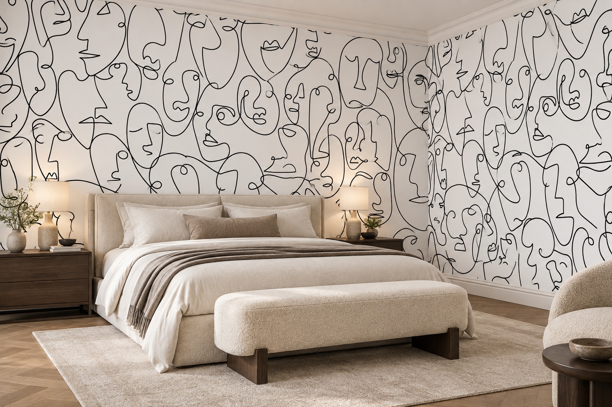 Black Pattern Decorative Atmospheric Wallpaper Mural Bedroom-wallpaper-murals, Peel-and-stick Finish