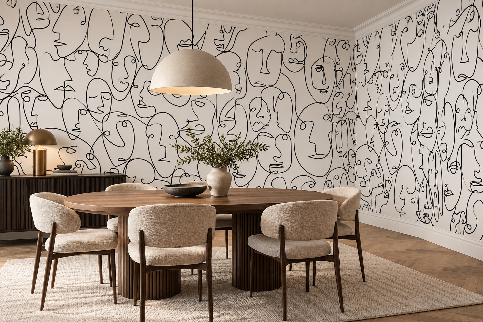 Black Pattern Decorative Atmospheric Wallpaper Mural Dining-room-wallpaper-murals, Peel-and-stick Finish