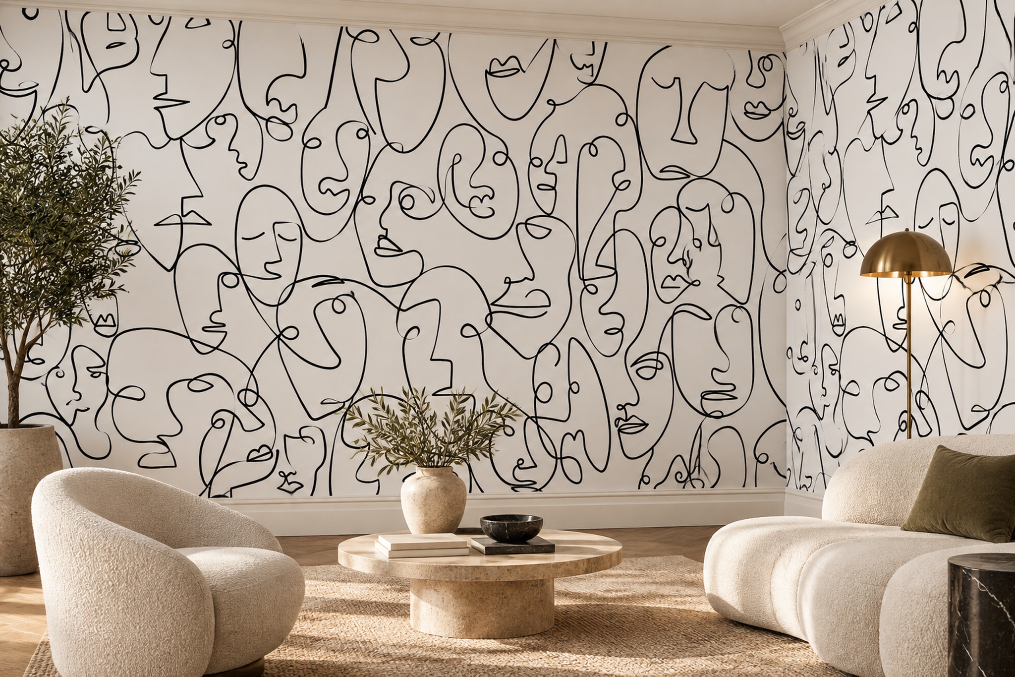 Black Pattern Decorative Atmospheric Wallpaper Mural Living-room-wallpaper-murals, Shown In A Living Room, Peel-and-stick Finish