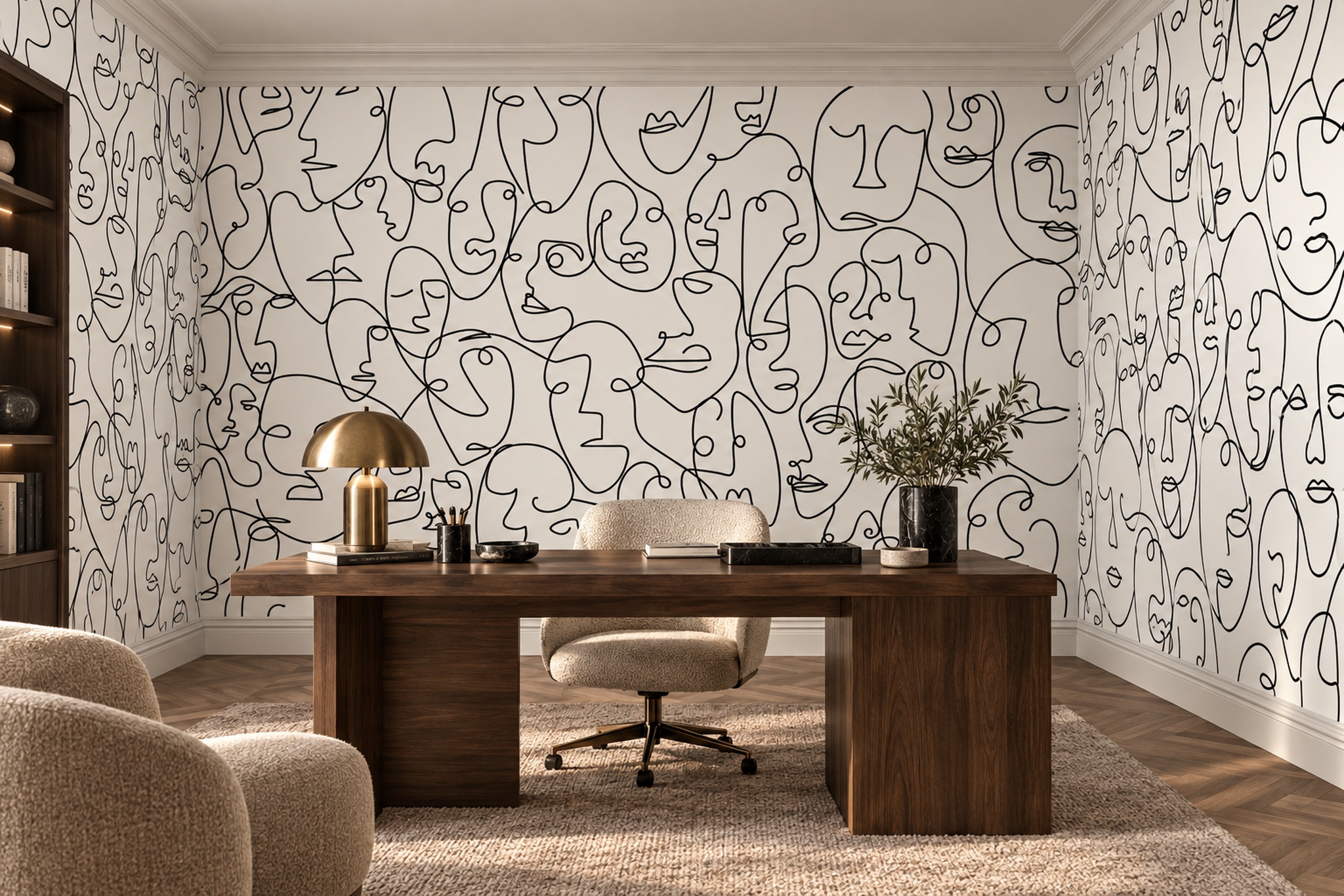 Black Pattern Decorative Atmospheric Wallpaper Mural Dining-room-wallpaper-murals, Peel-and-stick Finish