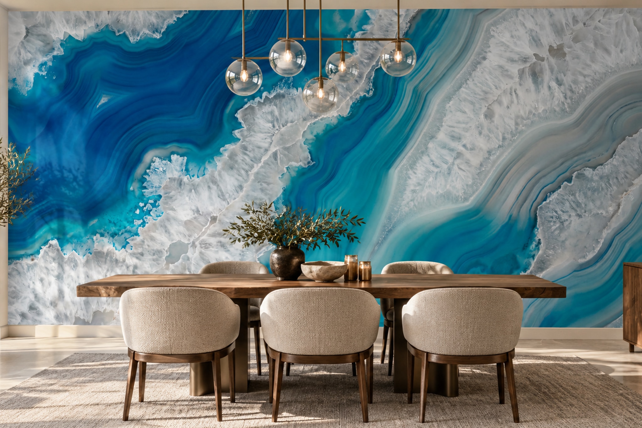 Teal Agate Decorative Wallpaper Mural Dining-room-wallpaper-murals, Peel-and-stick Finish