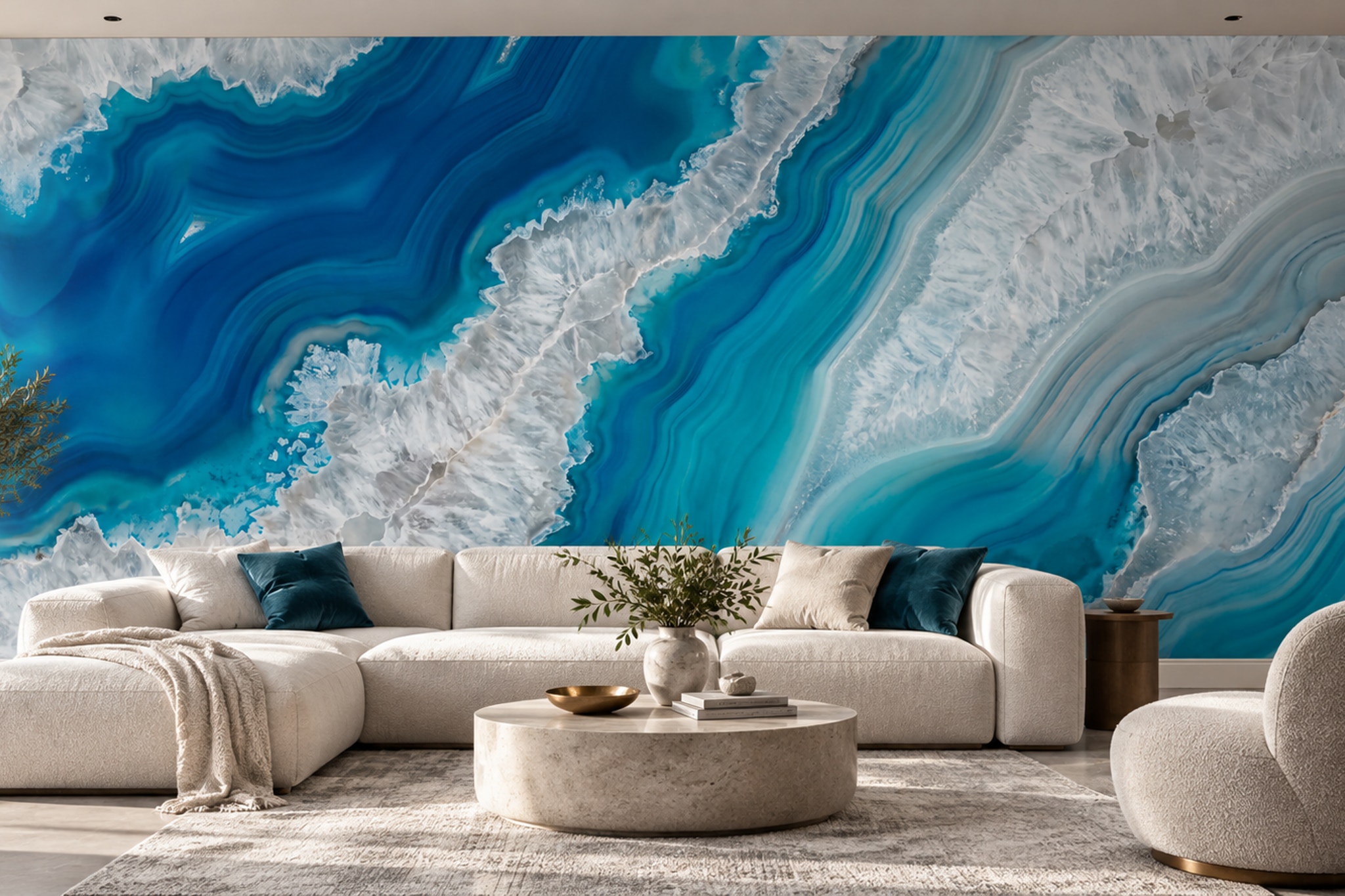Teal Agate Decorative Wallpaper Mural Dining-room-wallpaper-murals, Peel-and-stick Finish