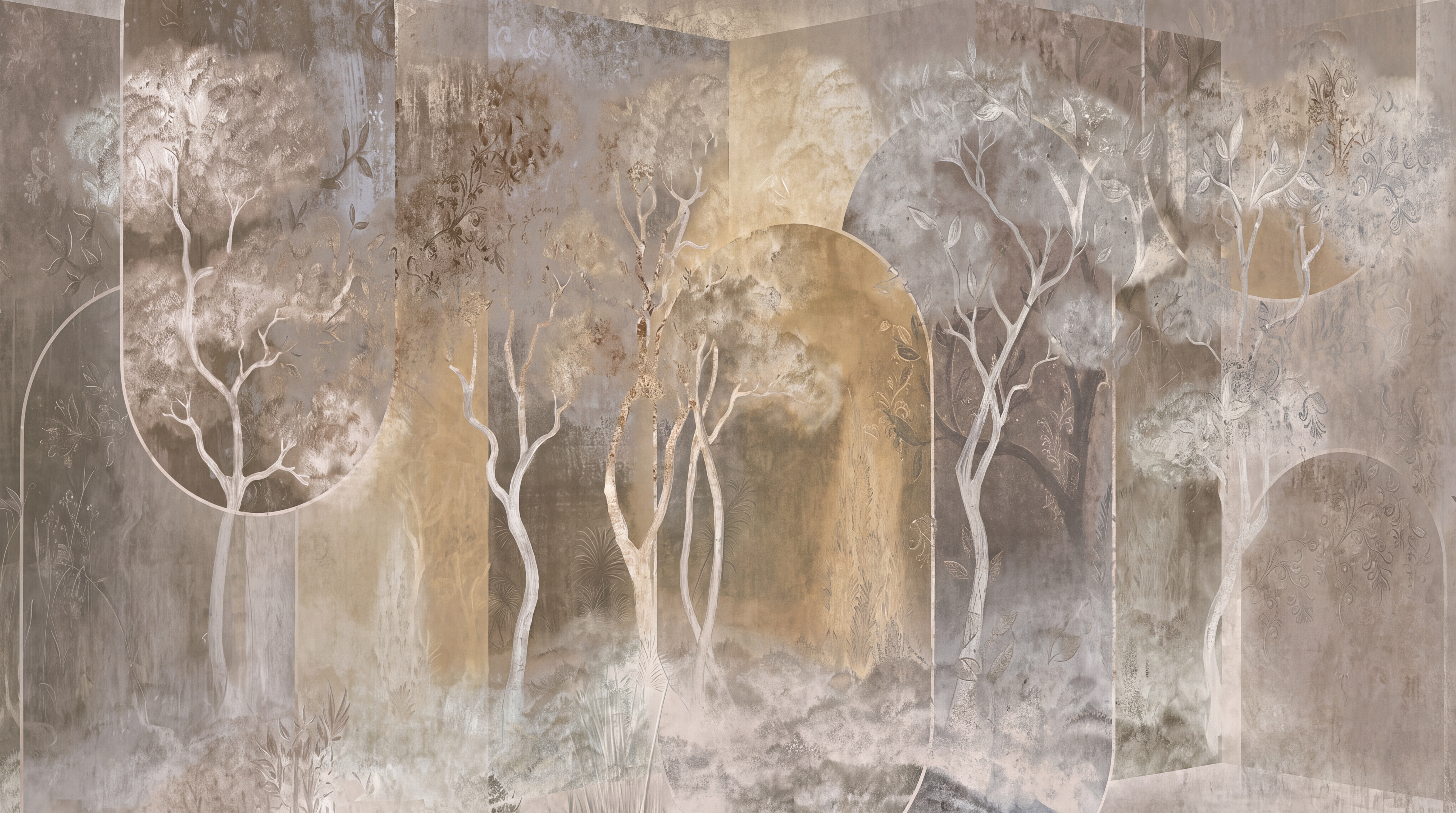 Gold Trees Scenic Decorative Wallpaper Mural, Peel-and-stick Finish