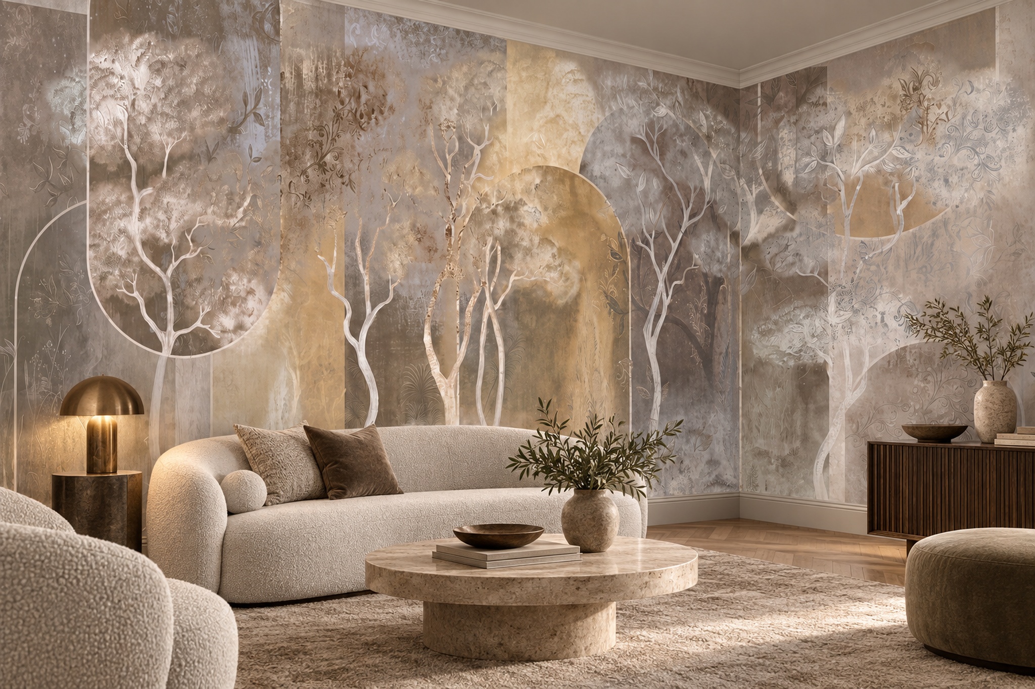 Gold Trees Scenic Decorative Wallpaper Mural Feature-wall-wallpaper-murals, Peel-and-stick Finish