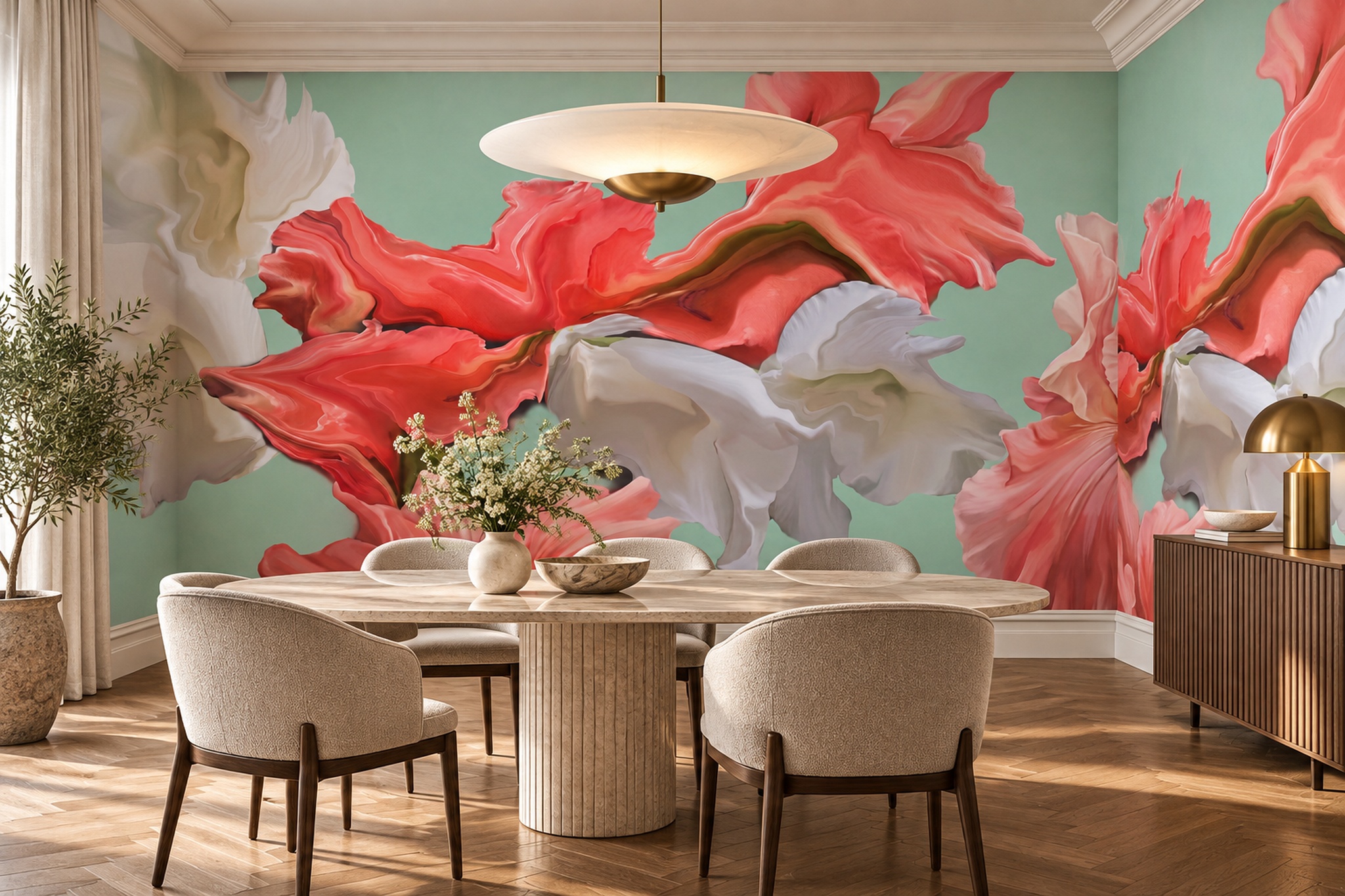 Coral Pattern Decorative Layered Wallpaper Mural Accent-wall-wallpaper-murals, Peel-and-stick Finish