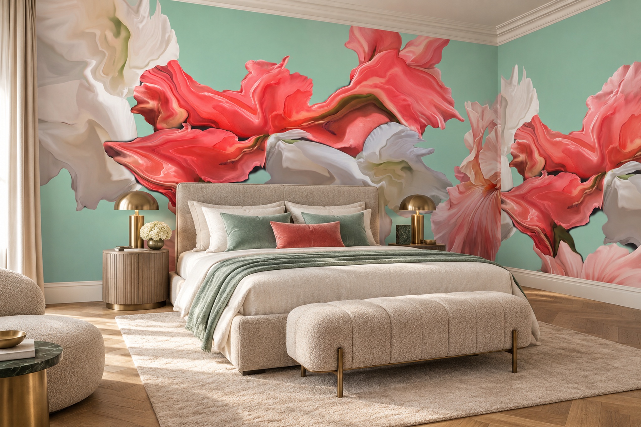 Coral Pattern Decorative Layered Wallpaper Mural Dining-room-wallpaper-murals, Peel-and-stick Finish
