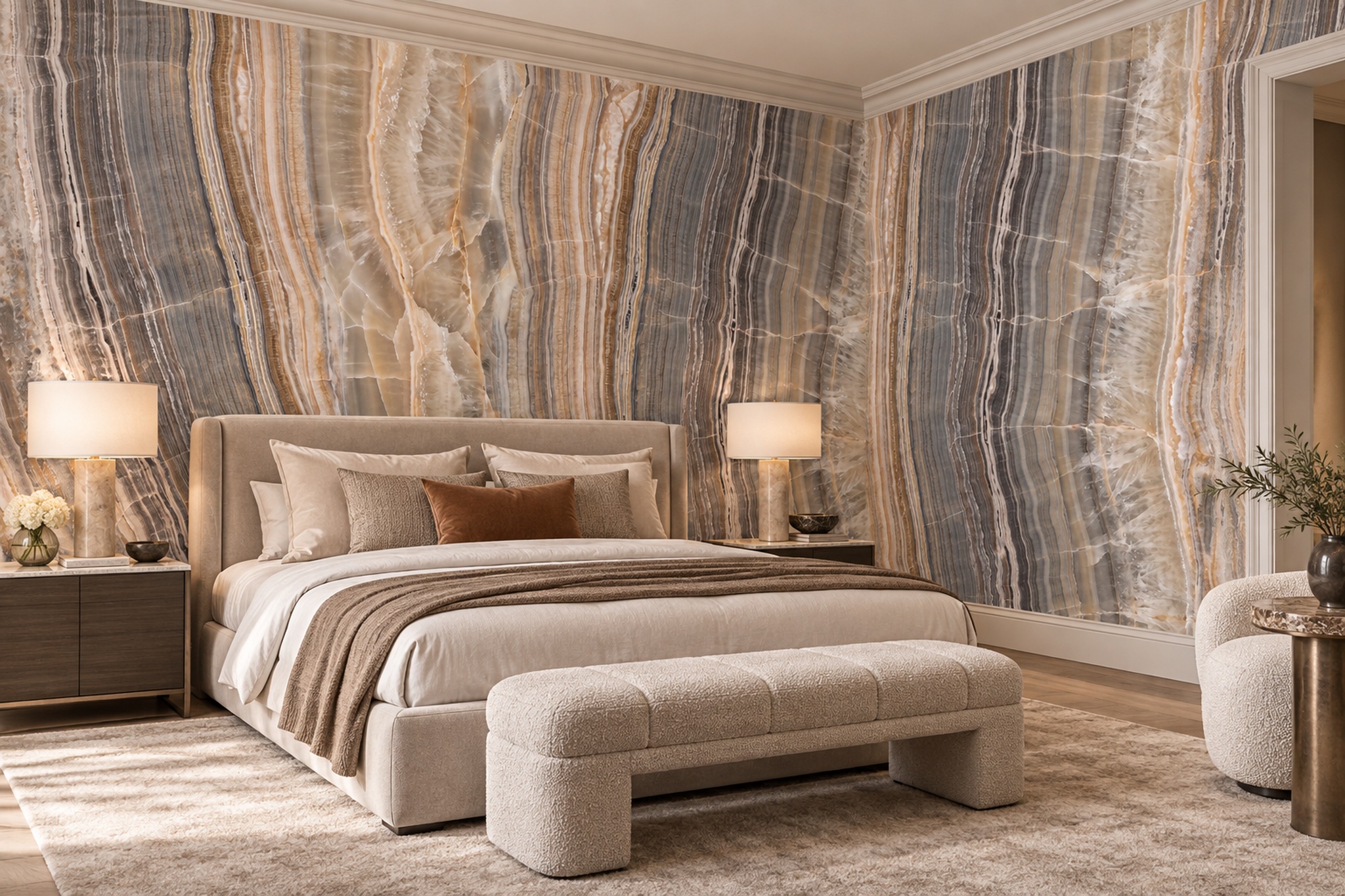 Brown Agate Decorative Wallpaper Mural Bedroom-wallpaper-murals, Peel-and-stick Finish