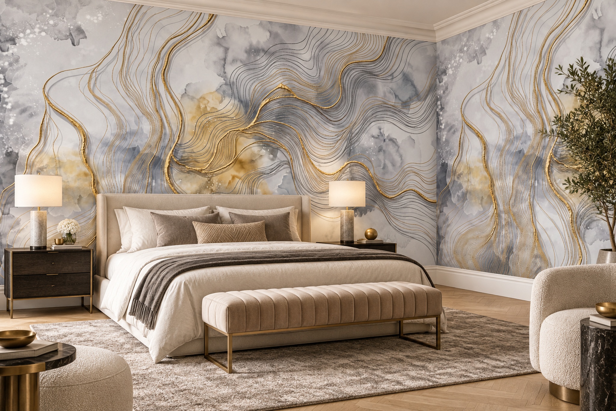Gold Marble Decorative Wallpaper Mural Bedroom-wallpaper-murals, Peel-and-stick Finish