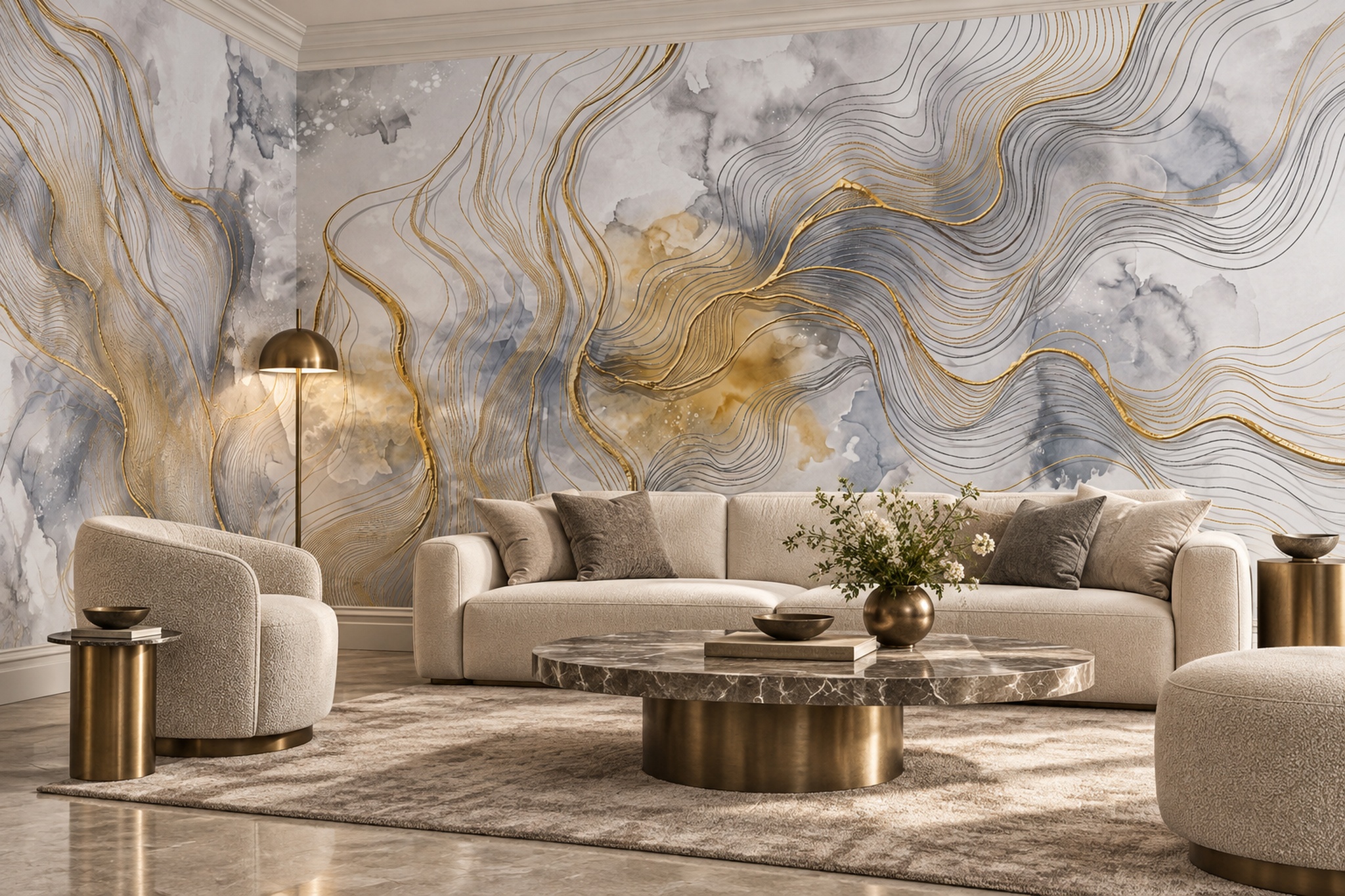 Gold Marble Decorative Wallpaper Mural Living-room-wallpaper-murals, Peel-and-stick Finish
