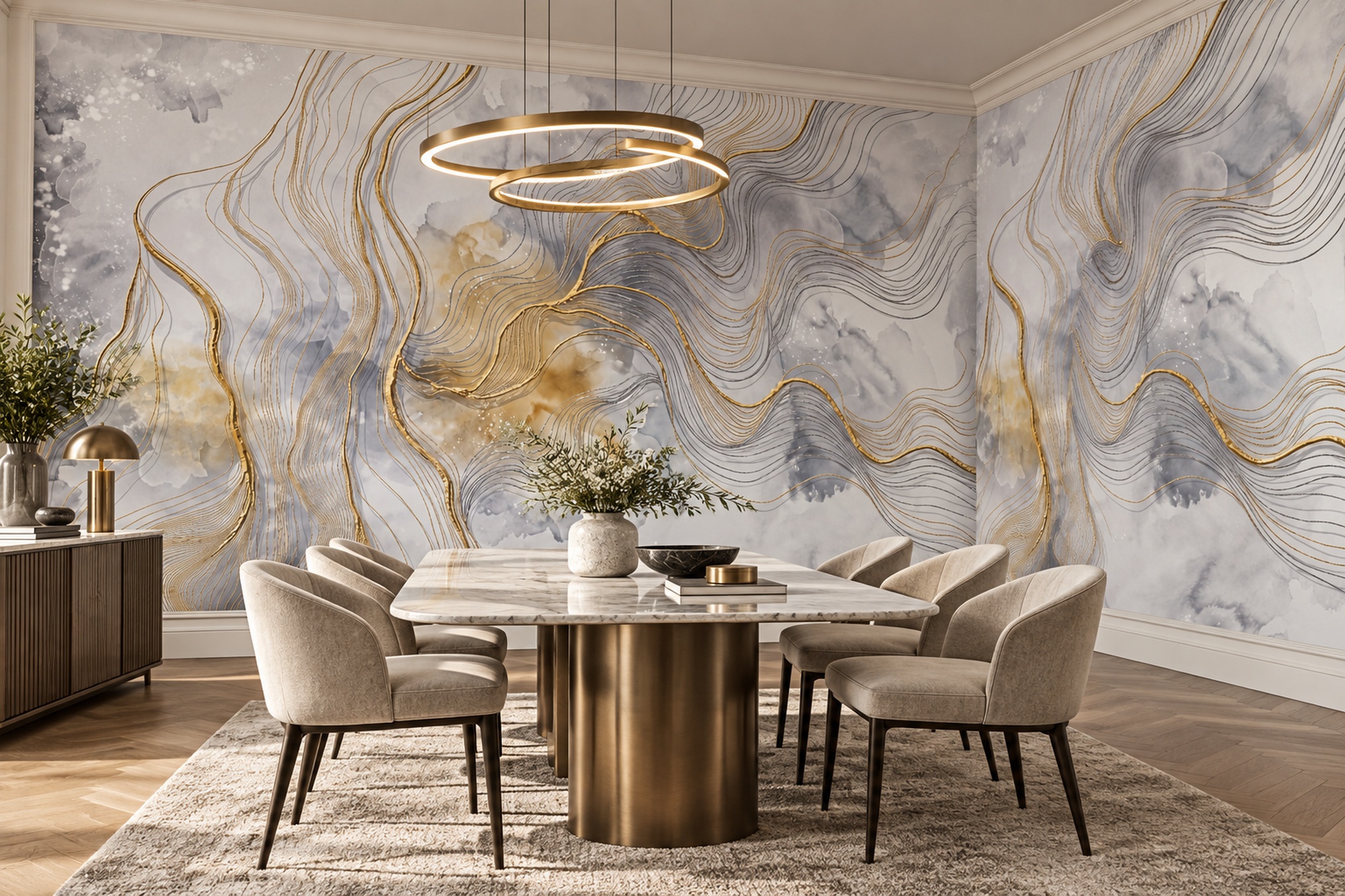 Gold Marble Decorative Wallpaper Mural Living-room-wallpaper-murals, Peel-and-stick Finish