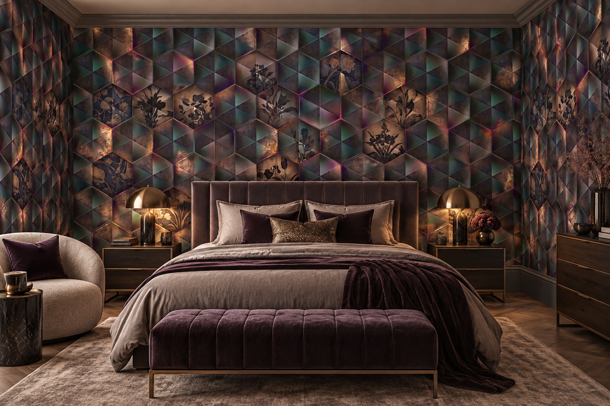 Teal Geometric Abstract Wallpaper Mural Bedroom-wallpaper-murals, Peel-and-stick Finish